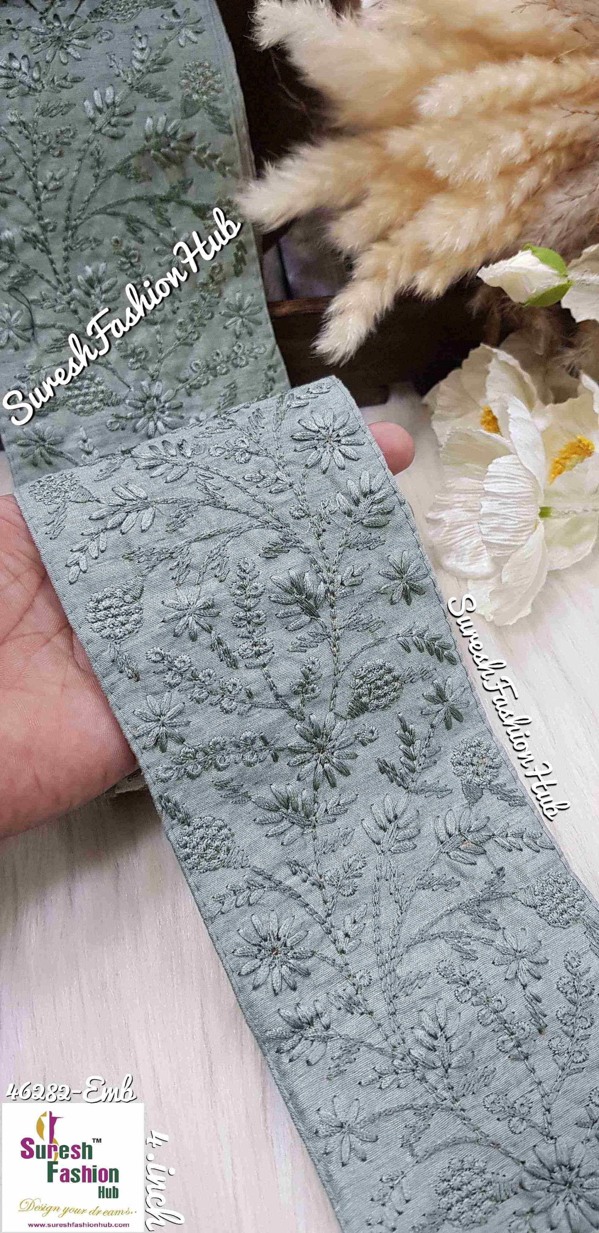 Dainty Flowers Dark Sea Green Threaded Ribbons