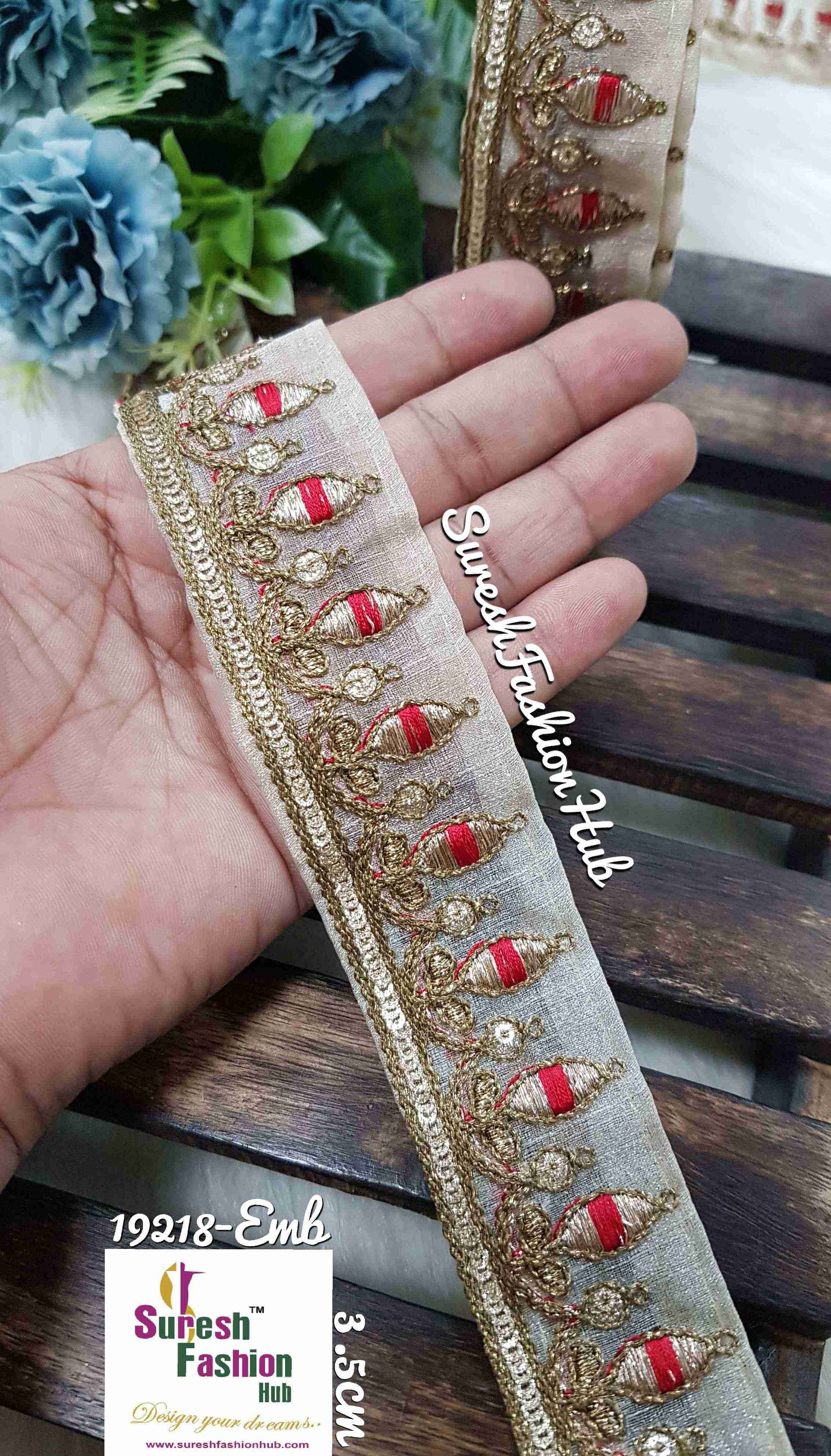 Antique Gold Zari and Shine Sequin Magic On Organza Designer Trim