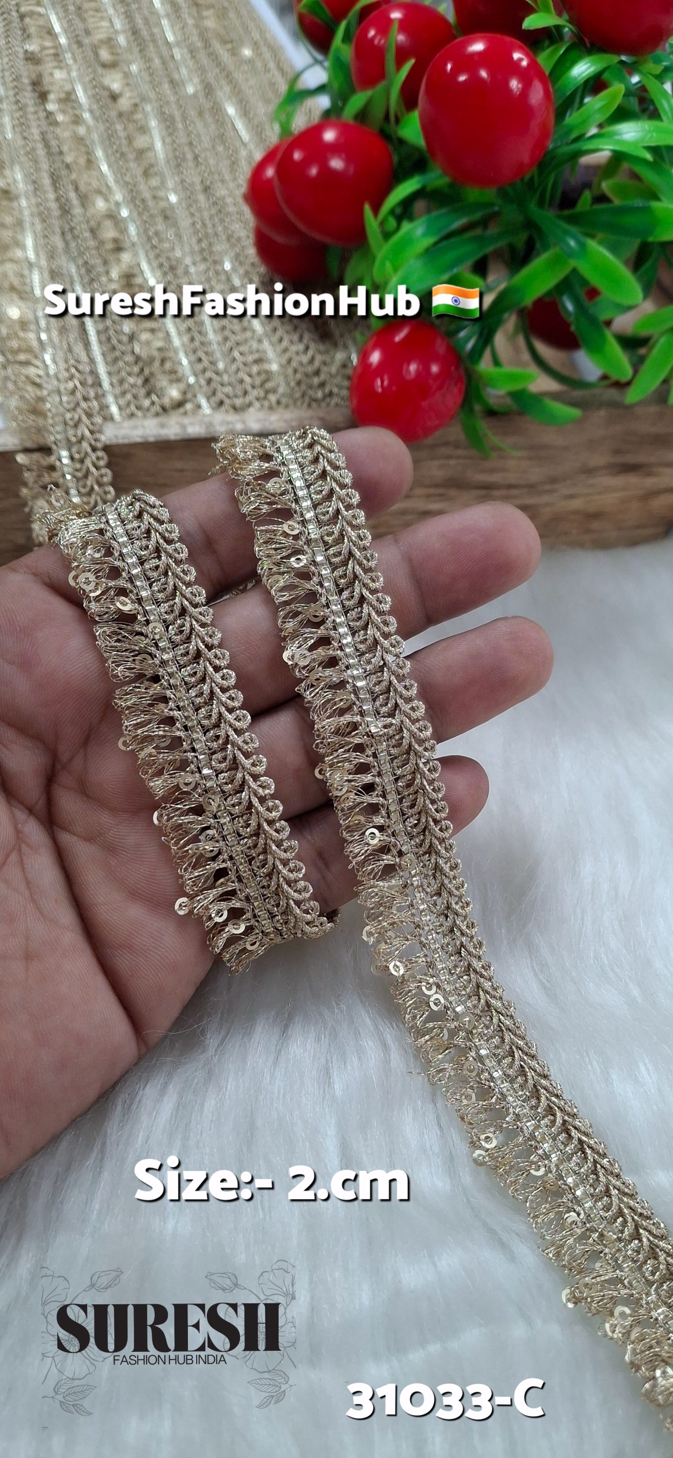 Pearl Jhalar Zari Sequin Fringe Lace – Design No. 31033-C