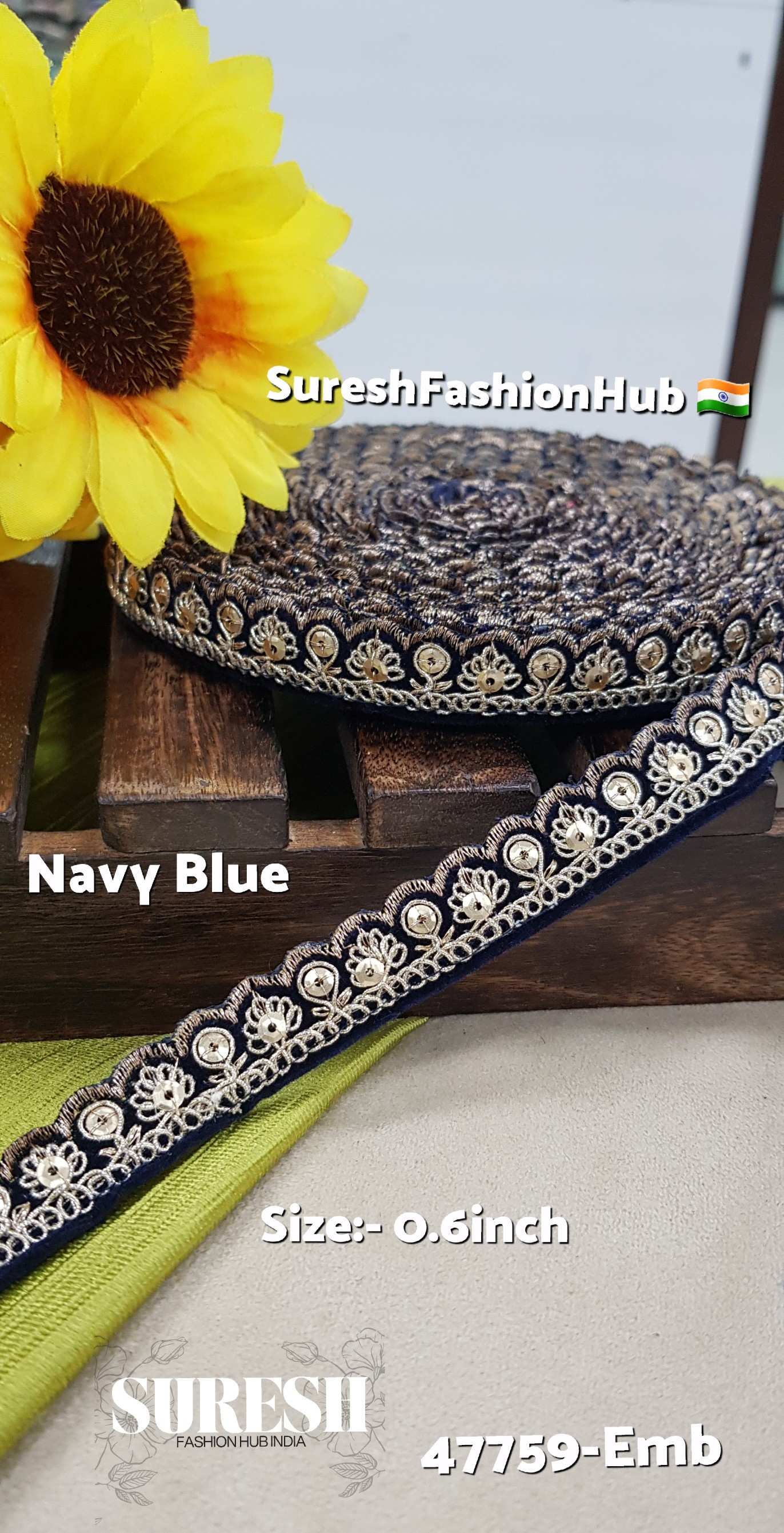 Velvet Royal Glint Scallop Lace – Navy Blue