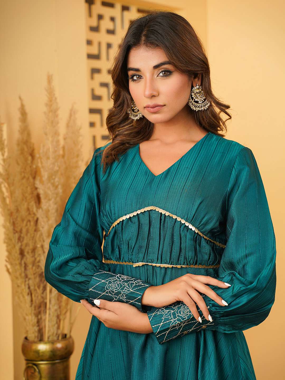 TEAL SILK FLAERD CO-ORD SET