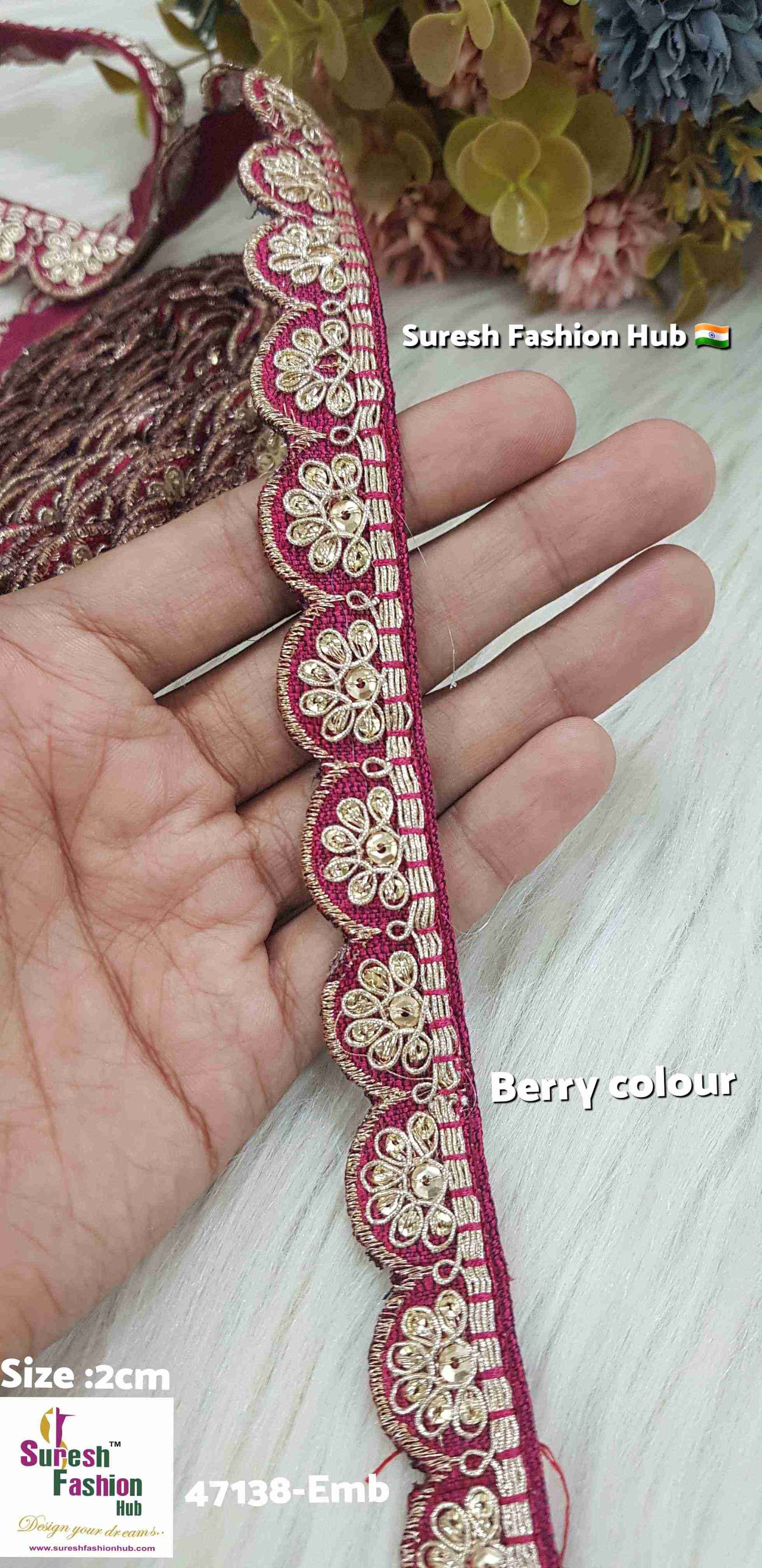 Exquisite Bery Color Embroidered Raw Silk Lace Trim