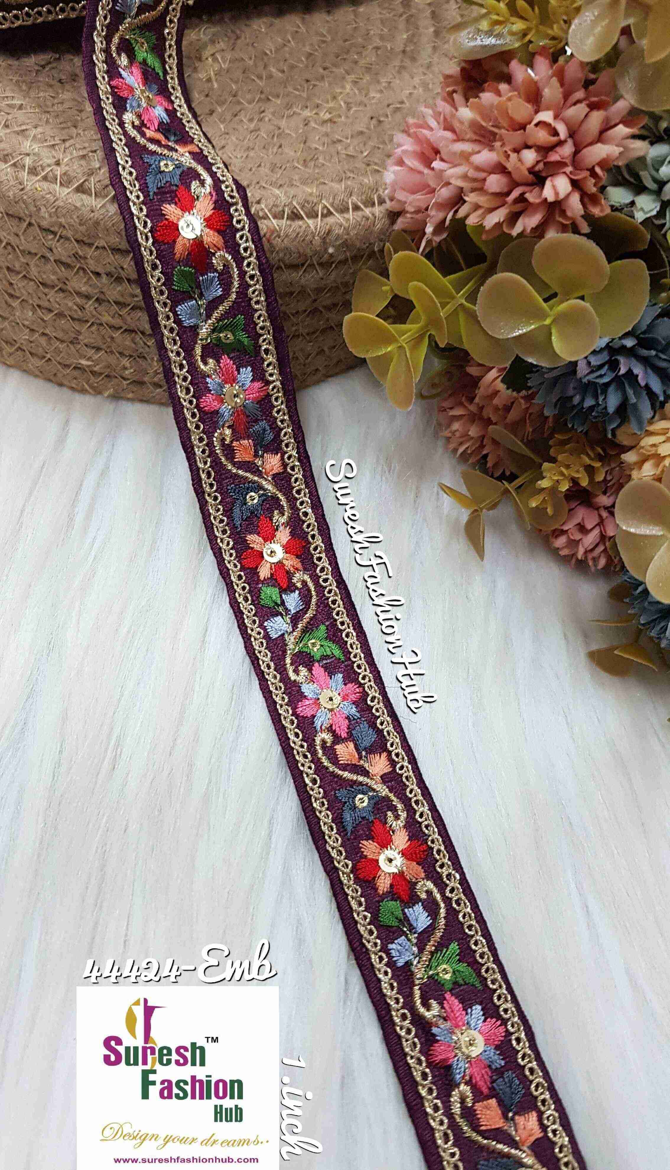 Mosaic Threadwork Zari Wine Embroidery Borders