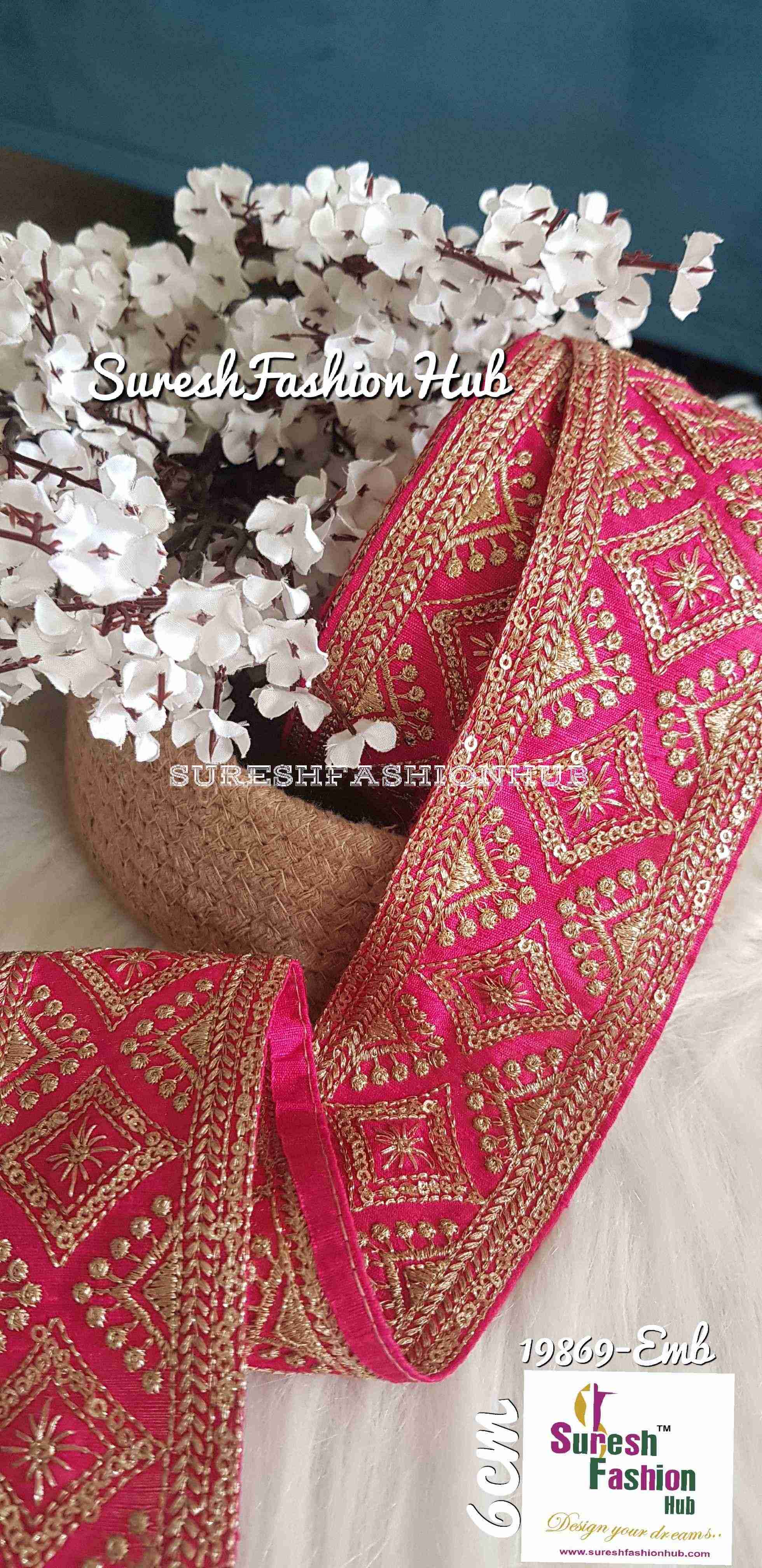 Bridal Pink Embroidered Wide Trim
