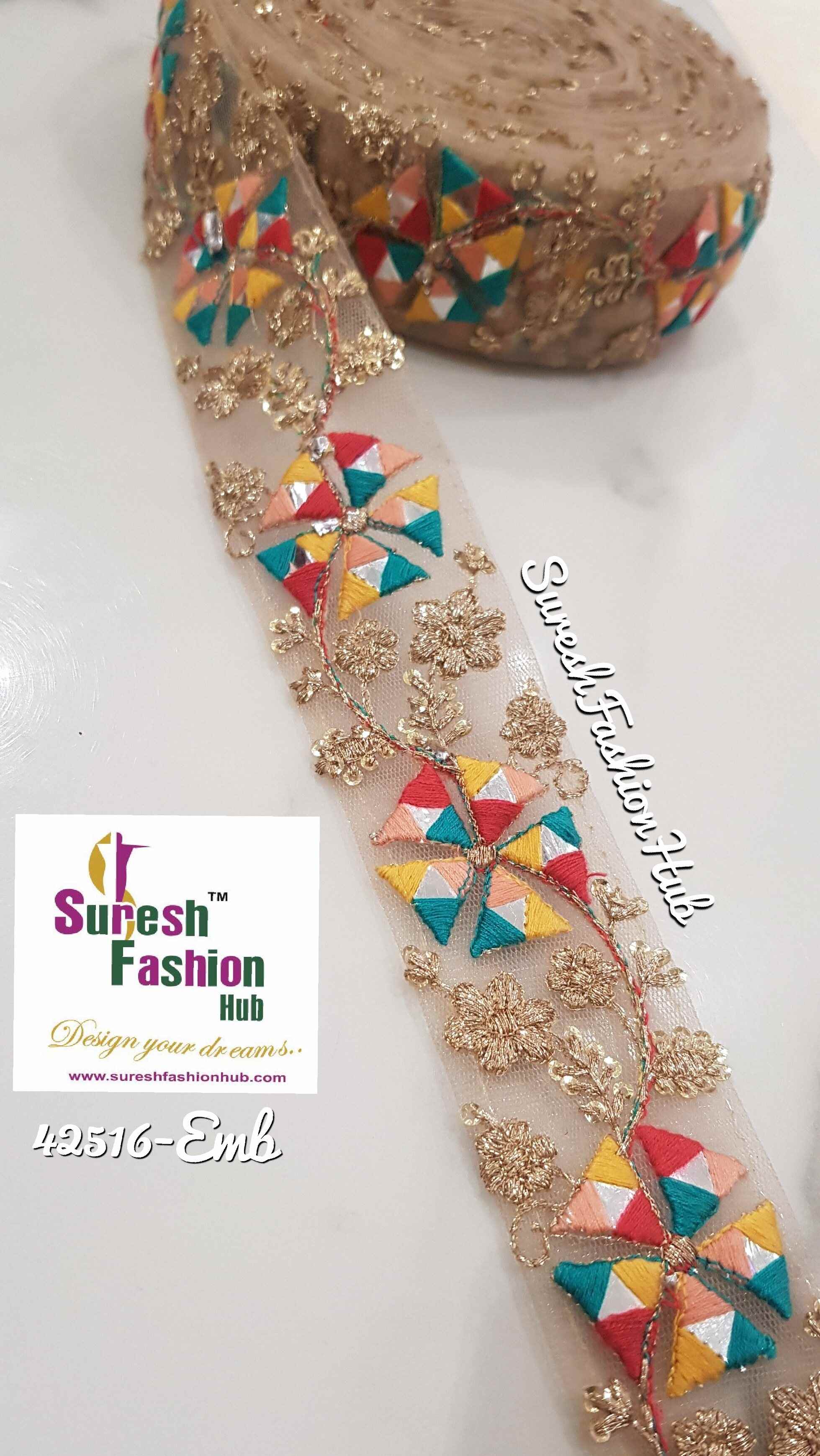 Multicolor Zari Mirage Mirror Embroidered designer Trim