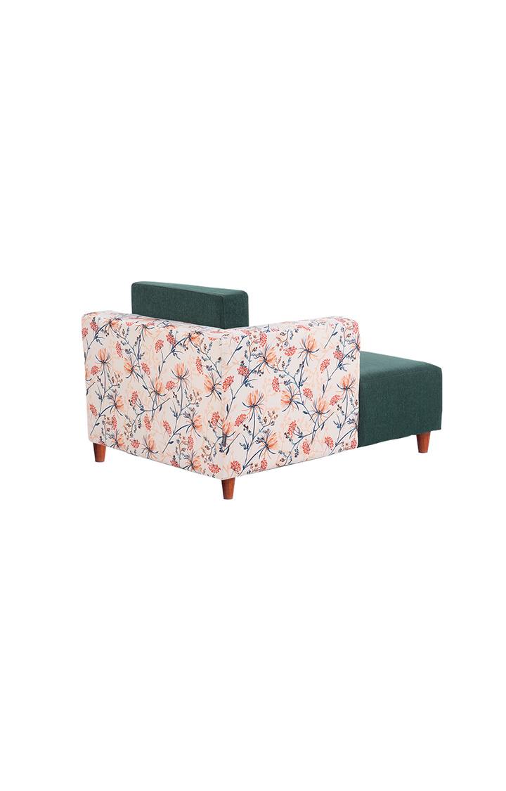 neudot Hailey Duet Fabric 1 Seater Right Aligned Lounger | R Shape | RHS | Comfortable Sofa Dual Color | Living Room | Bed Room | Floral Castle Green Colour