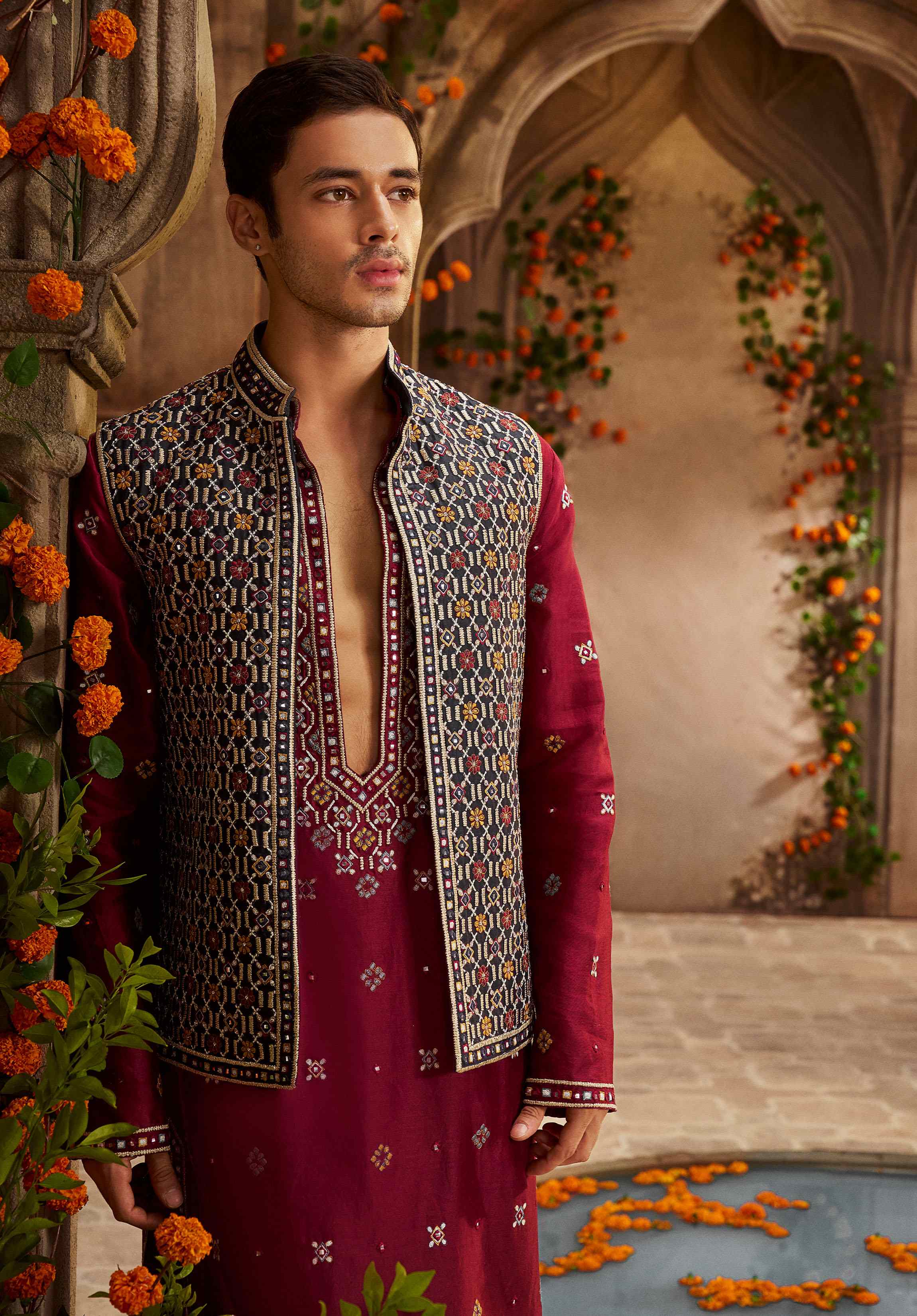 Navy Blue Chanderi Bundi