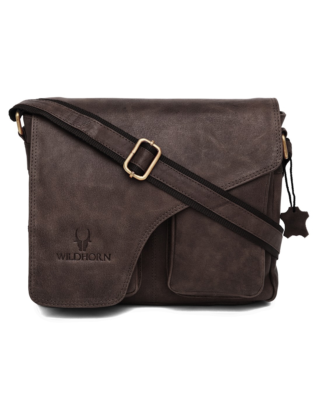 WildHorn | WildHorn Brown Classic Leather Adjustable Strap Messenger Bag for Men  0