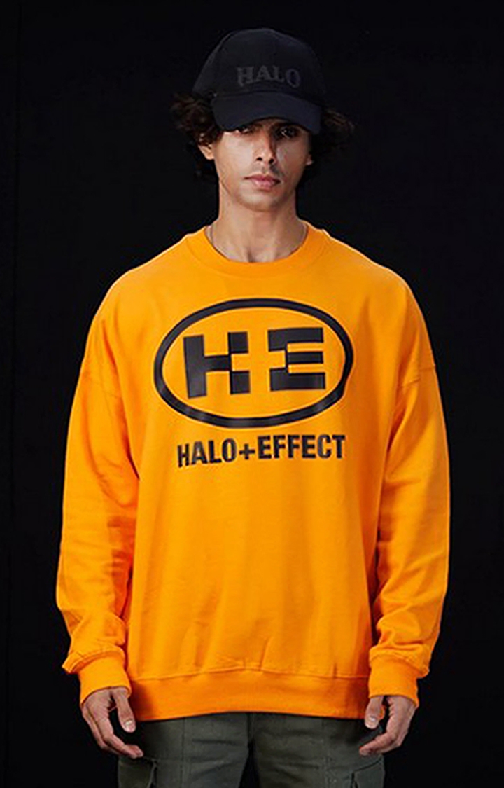 Halo Effect | Men's Orange Cotton Typographic Sweatshirts