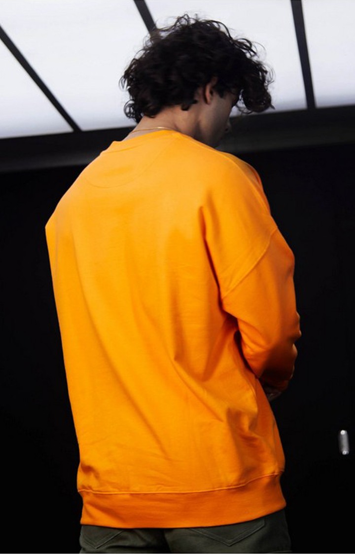 Men's Orange Cotton Typographic Sweatshirts