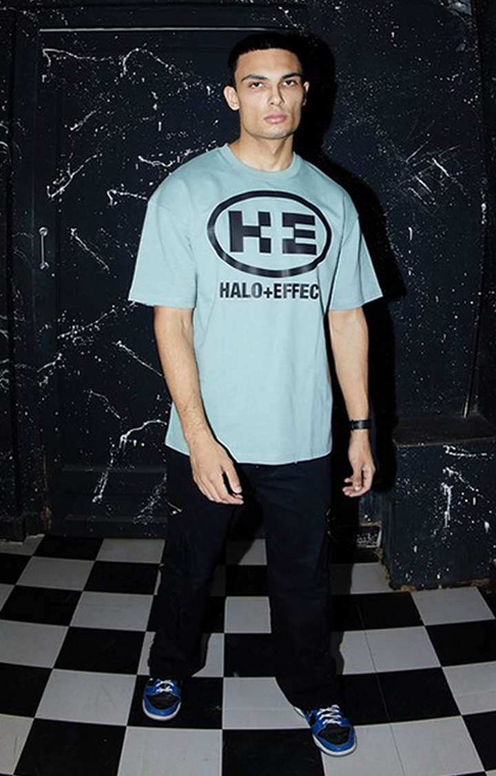 Men's Blue Cotton Halo+Effect Regular T-Shirts