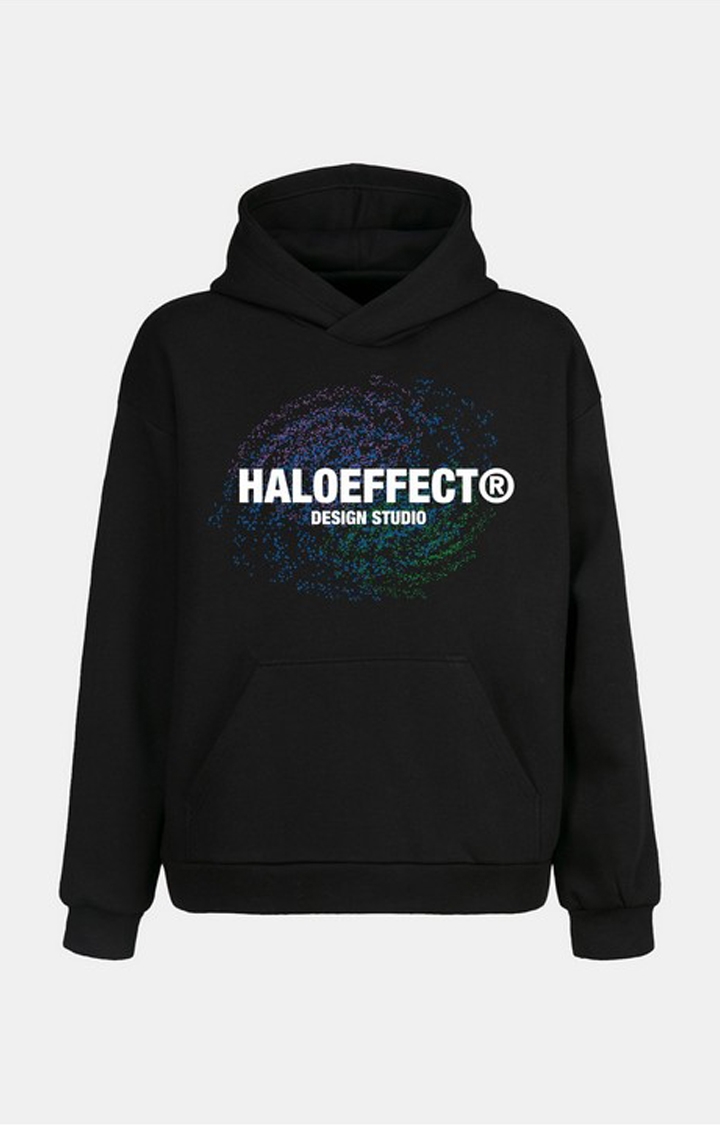 Halo Effect | Men's Black Cotton Typographic Galaxy Hoodies