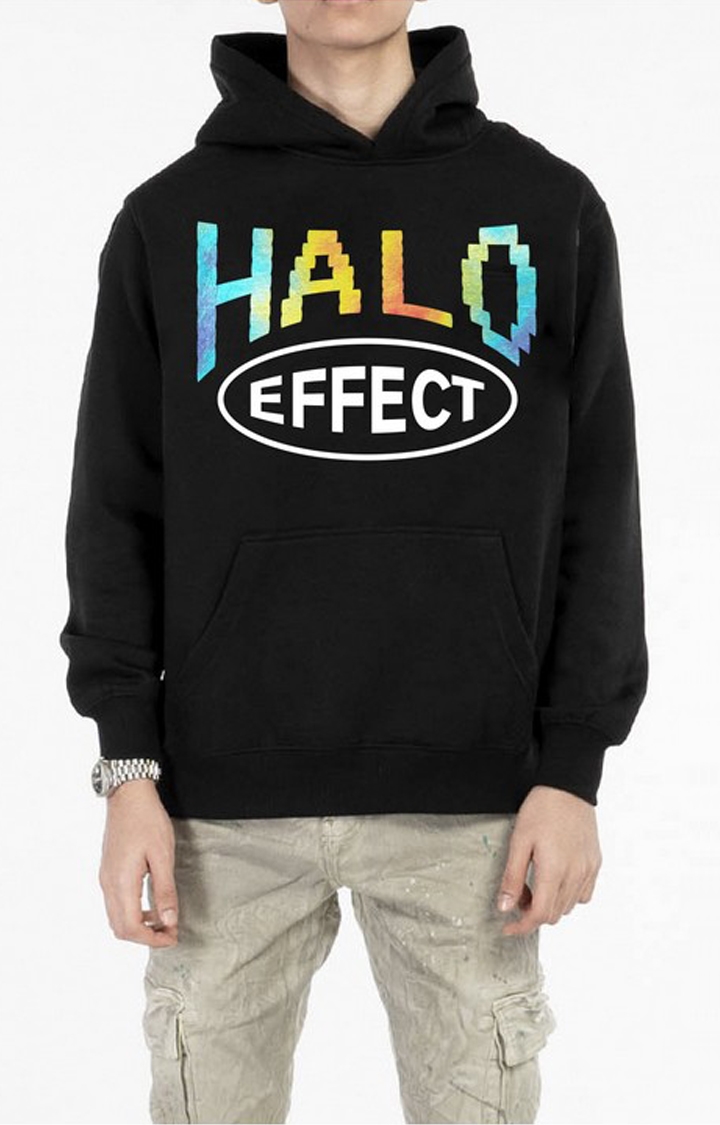 Halo Effect | Men's Black Cotton Typographic Heatmap Reflective Galaxy Hoodies