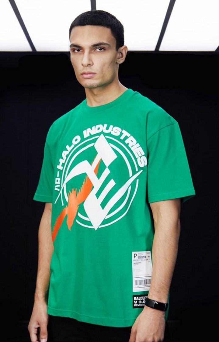 Halo Effect | Men's Green Cotton Industries Regular T-Shirts
