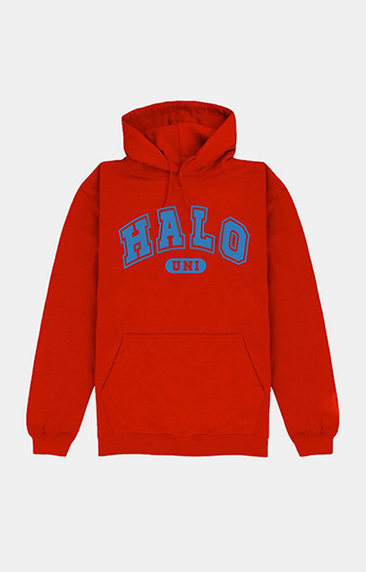 Women's Red Cotton Typographic Uni Logo Hoodies