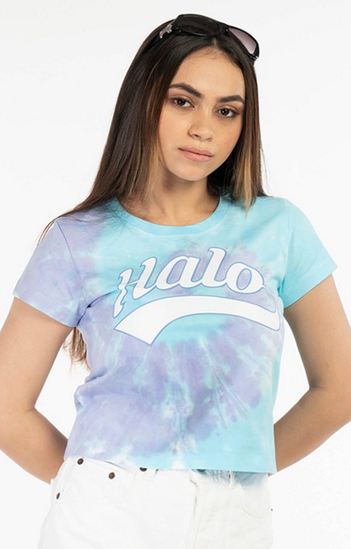 Halo Effect | Women's Blue Cotton Uni Logo Regular T-Shirts