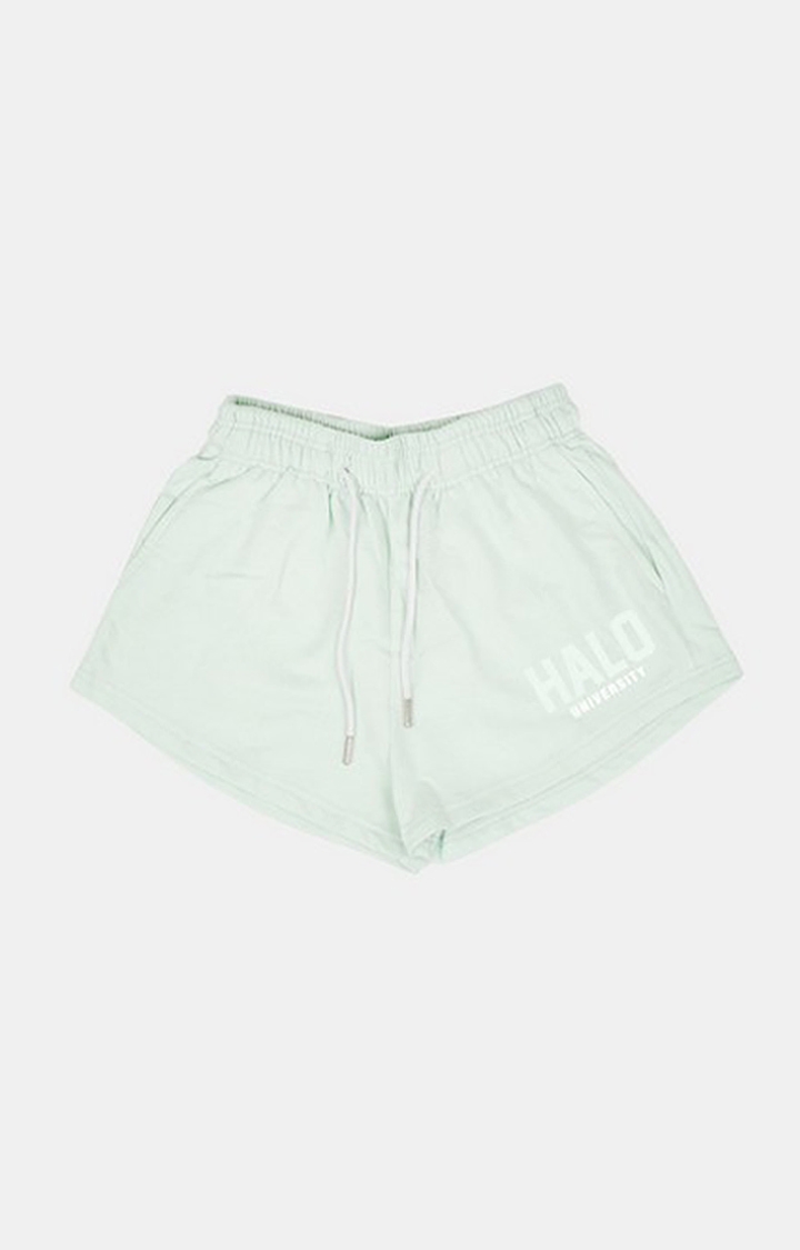 Halo Effect | Women's Green Cotton University Sweat Shorts