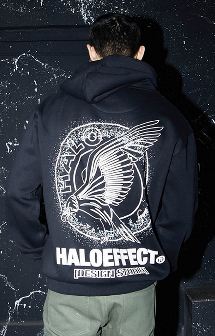 Halo Effect | Men's Black Cotton Typographic V3.0 Signature Hoodies