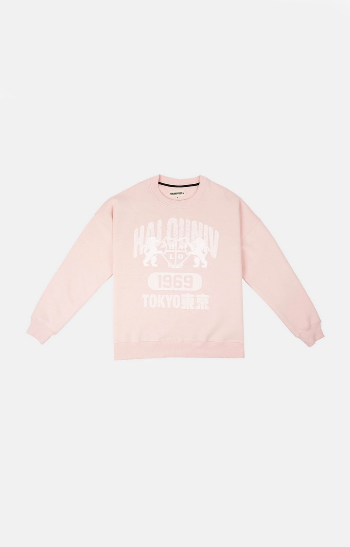 Women's Pink Cotton Typographic Sweatshirts