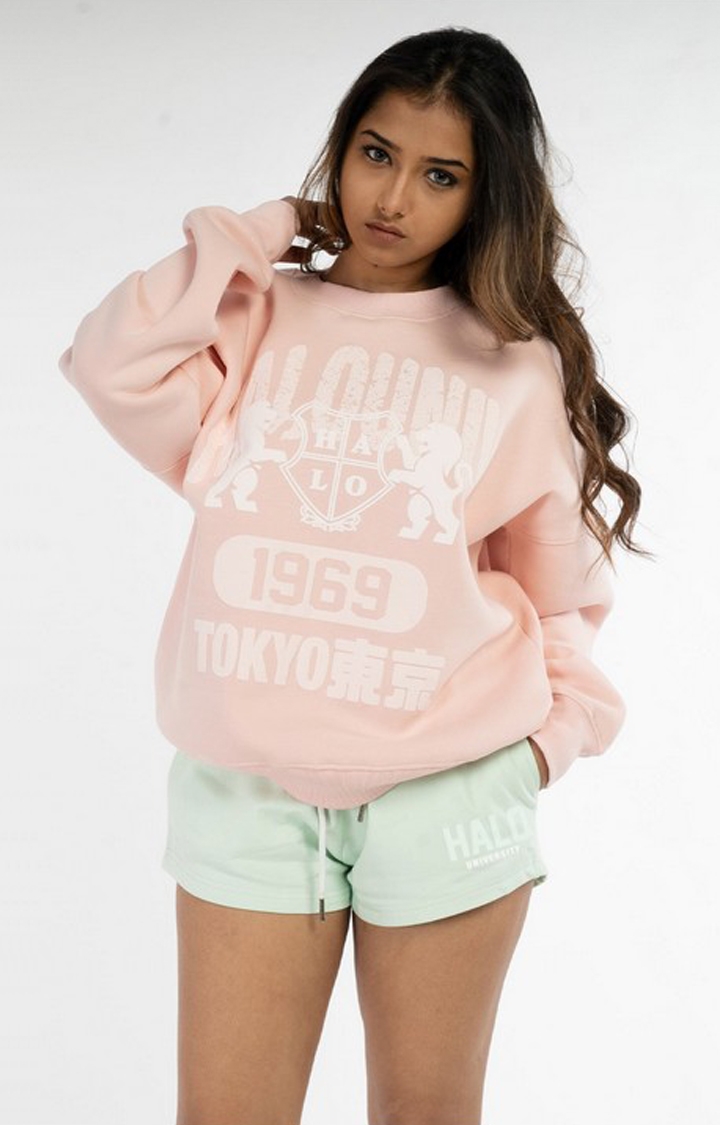 Halo Effect | Women's Pink Cotton Typographic Sweatshirts