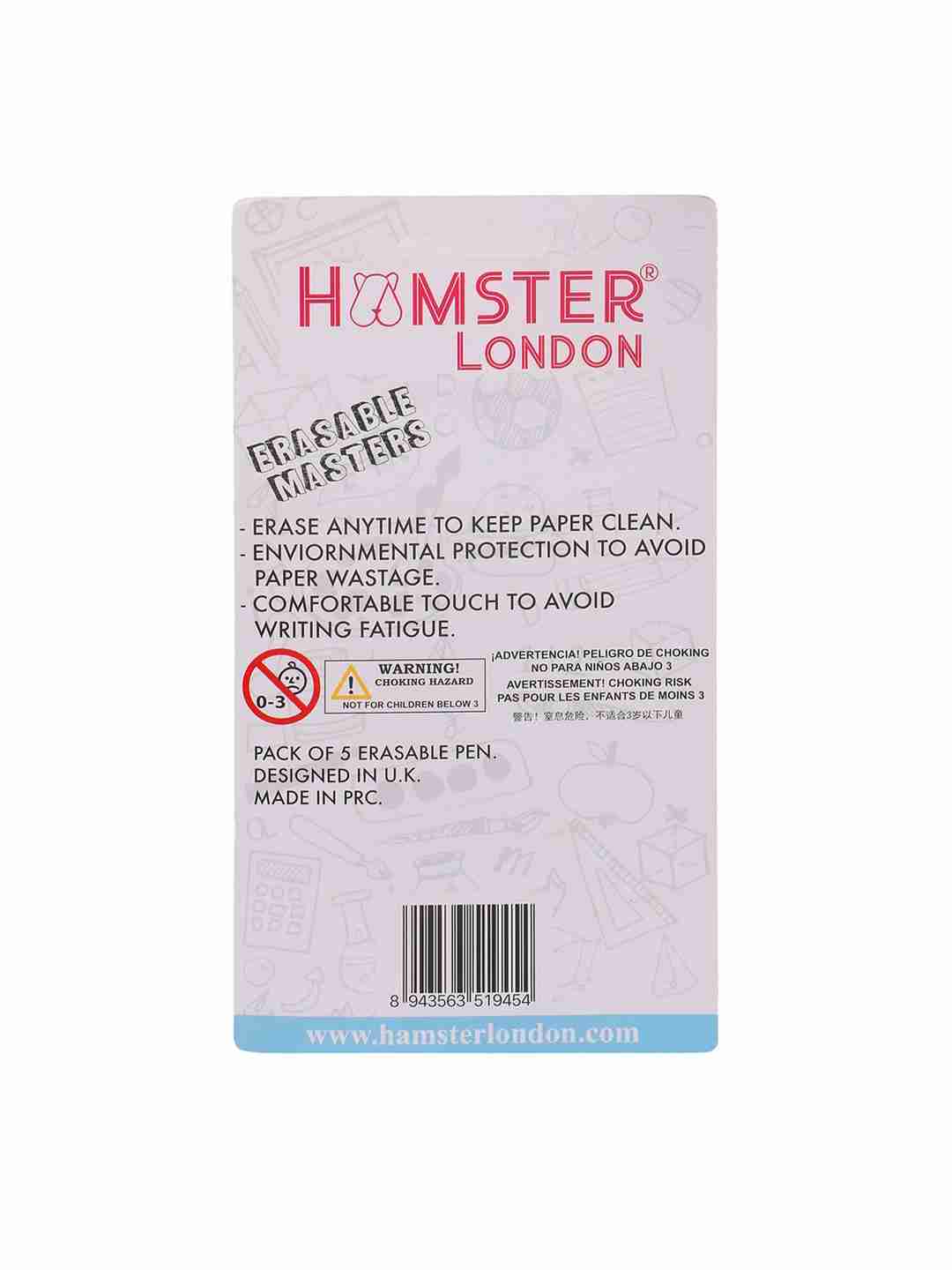Hamster London Erasable Pens Set of 5 for Kids age 3Y+