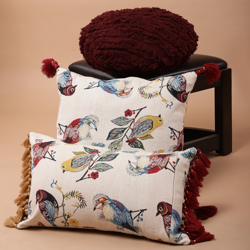 Harold Meagan | Embroidered Bird Cushion Cover Set ( Pack Of 3 ) 0
