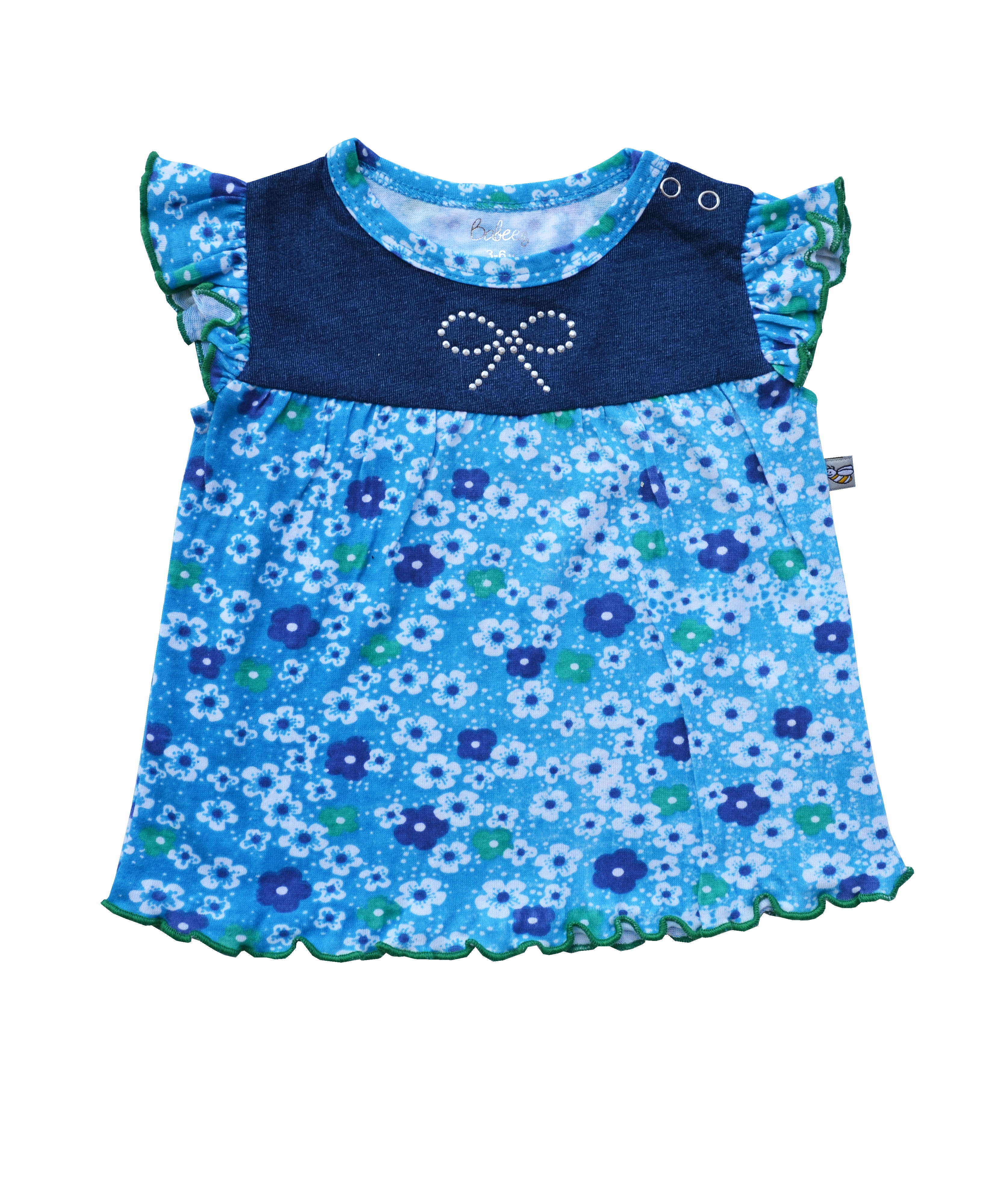 Babeez | Allover Flower Print on Blue Top (100% Cotton Jersey) undefined