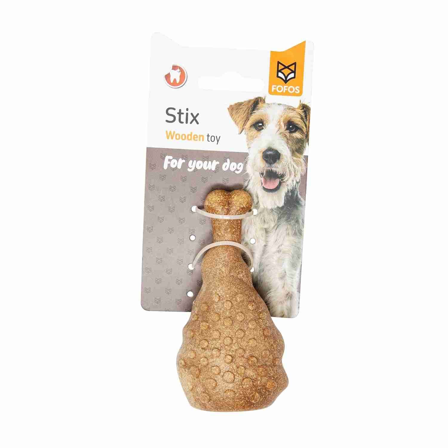 Barkbutler Fofos Woodplay Drumstick Durable Dog Chew Toy (Brown), 11 CM