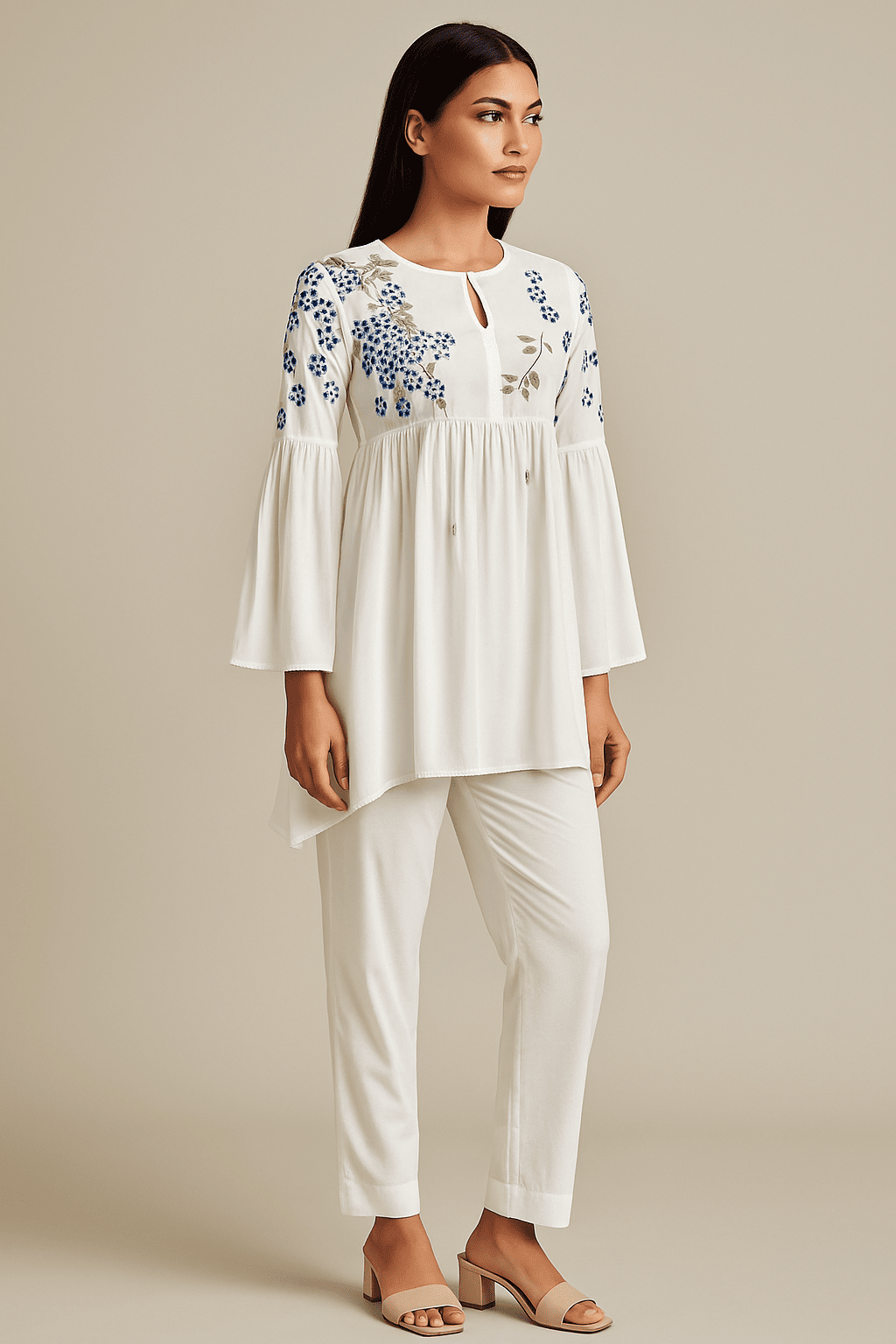 Women's White  Embroidered co-ord set