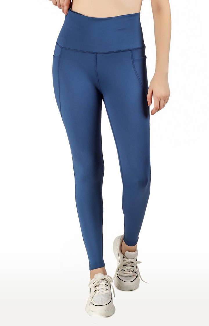 Body Smith | Women's Blue Polycotton Solid Activewear Legging