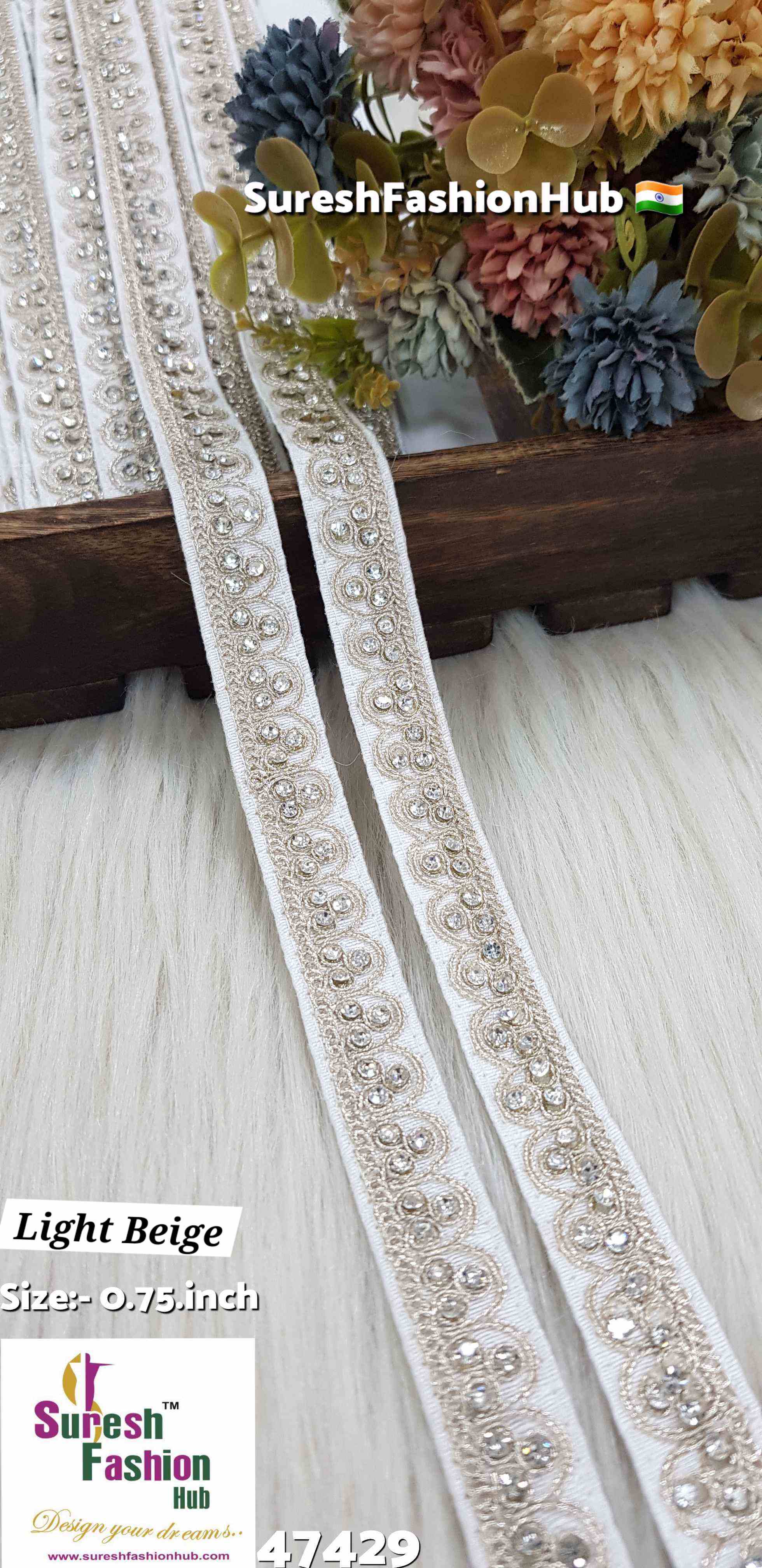 Here are some SEO-optimized ALT text suggestions for your lace products: 1. "Luxurious Pearl Shade Jhalar Lace - Glitter Embellished Trim" 2. "Machine-Made Scalloped Lace - Elegant Border for Sarees" 3. "Gota and Zari Lace for Sarees - Traditional Ethnic Embellishment" 4. "Decorative Jhalar Lace with Glitter Dori - Fe
