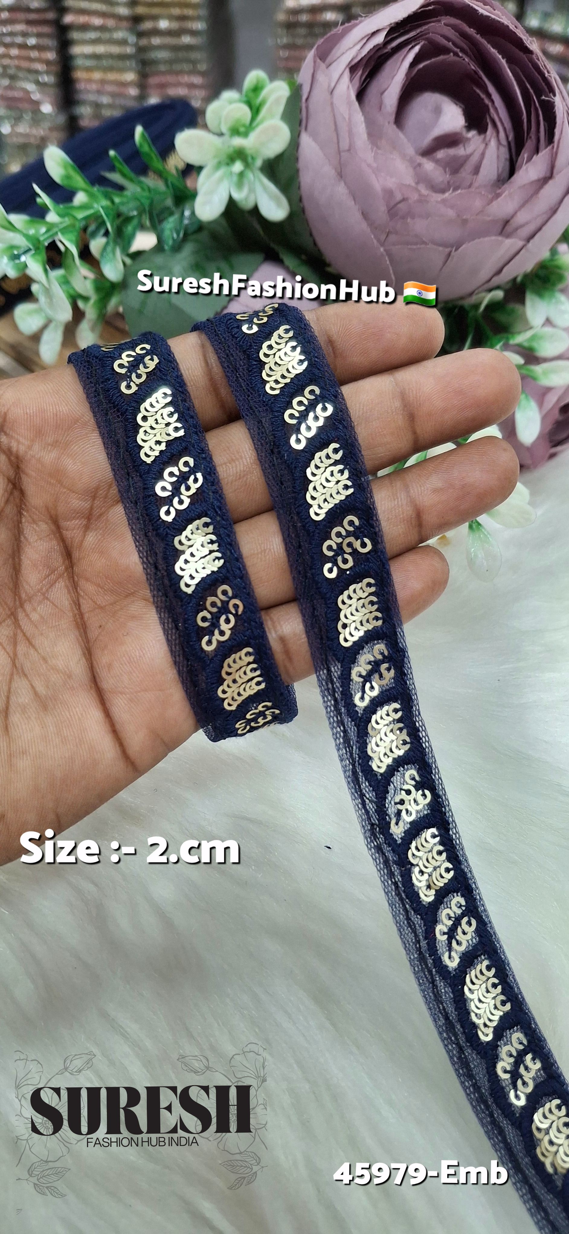 Navy Blue Tone-on-Tone Net Embroidery Lace