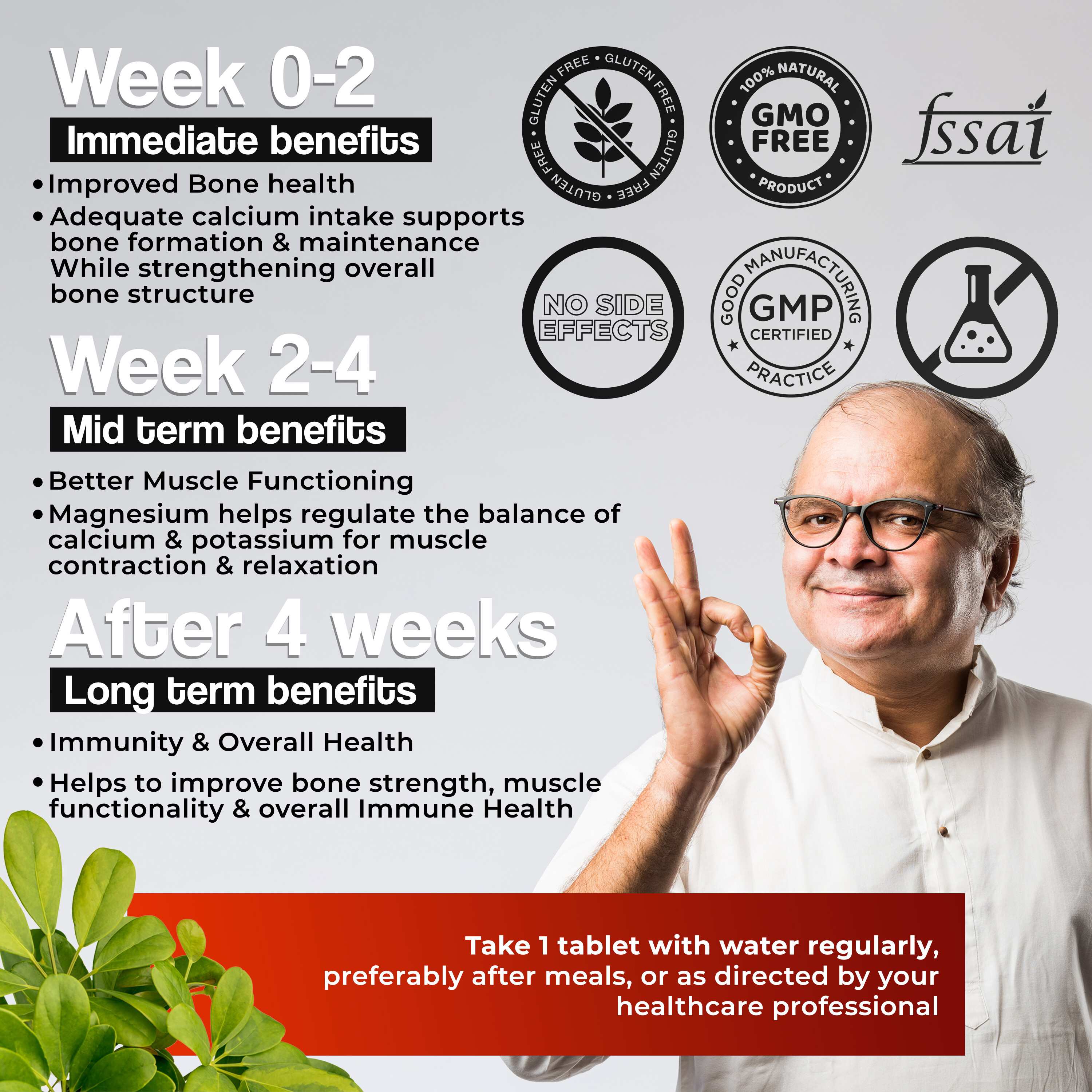 Health Veda Organics | Calcium, Magnesium, Zinc with Vitamin D3 & B12 | 60 Veg Tab