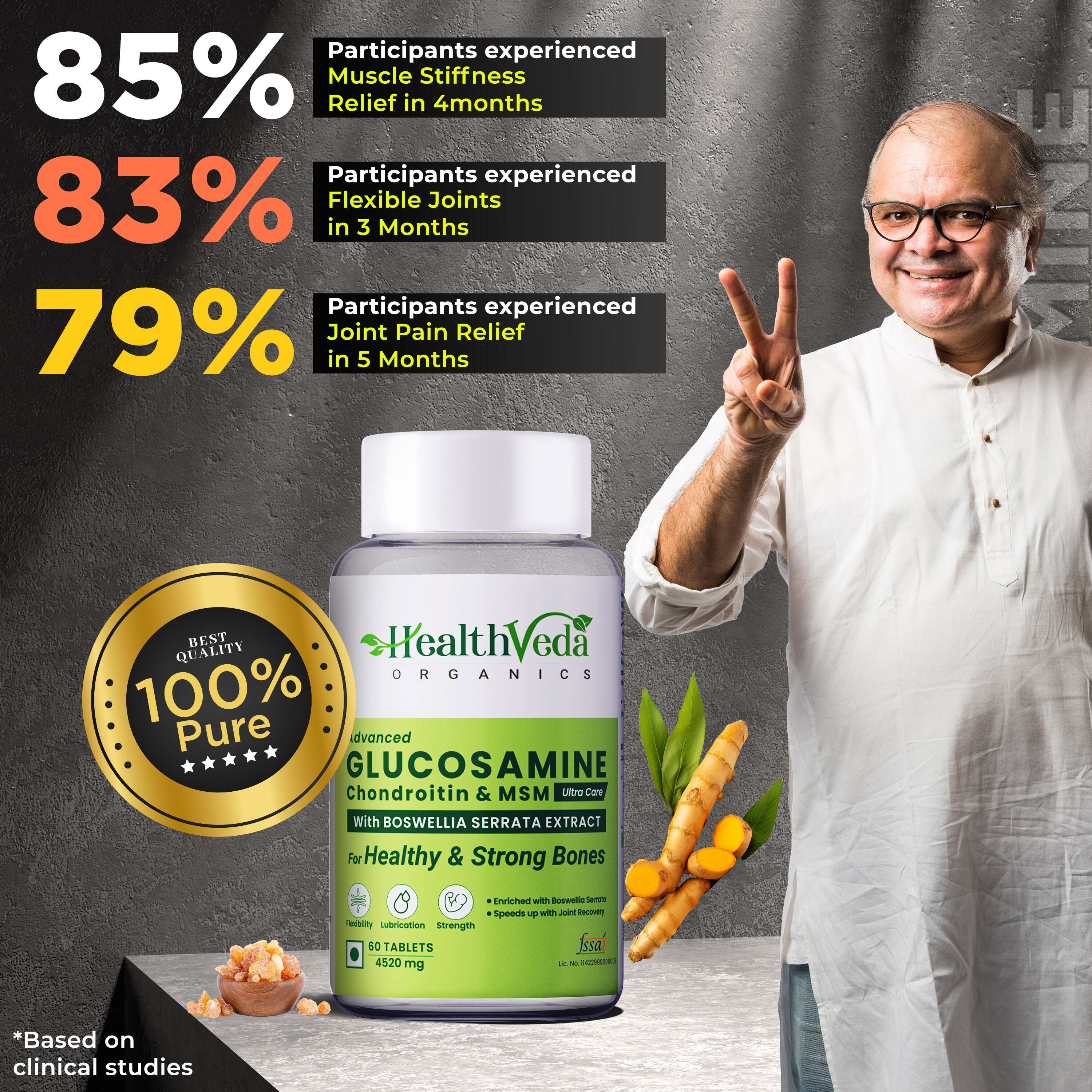 Health Veda Organics | Glucosamine Chondroitin & MSM I 60 Veg Tab