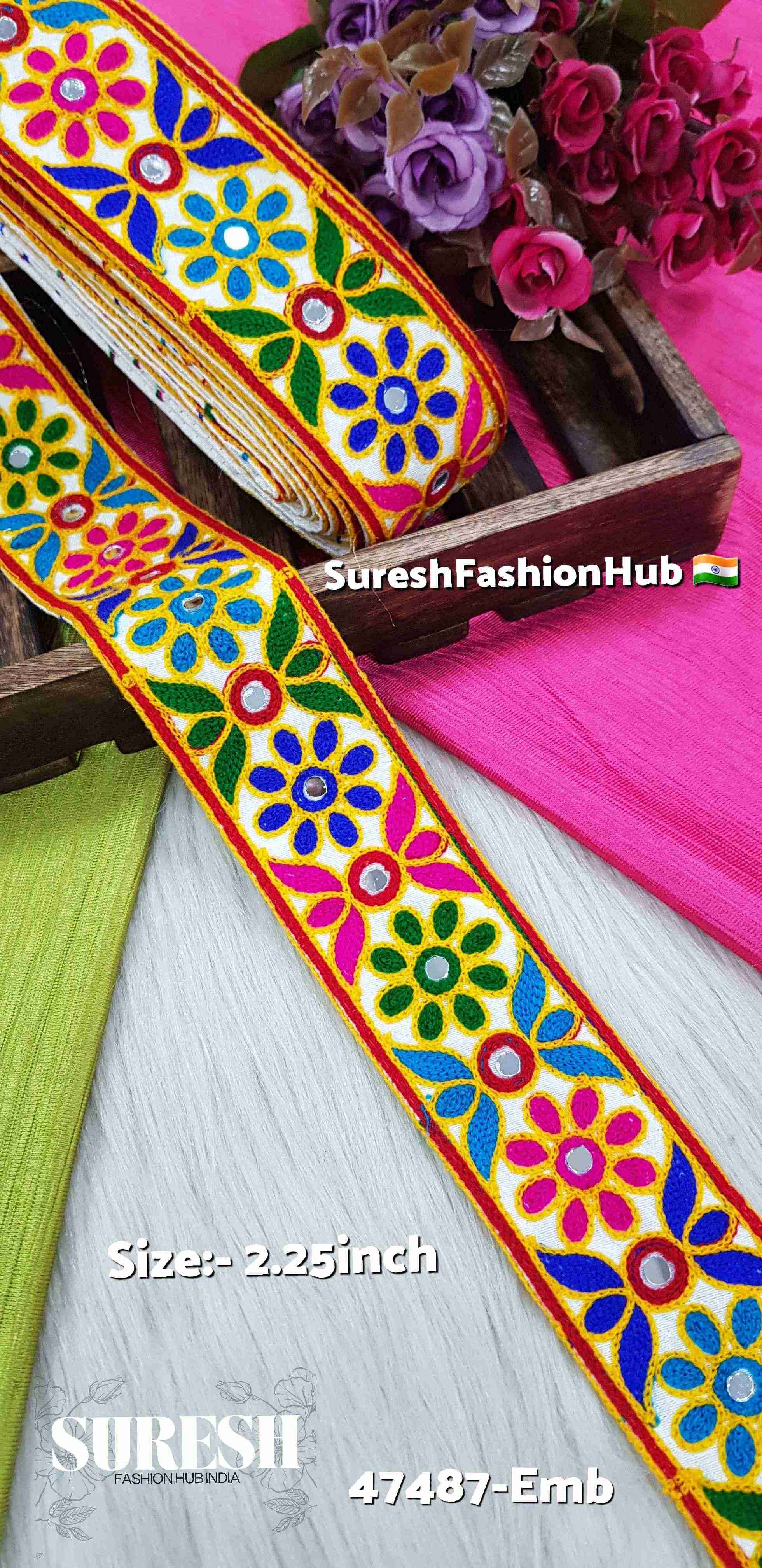 Festive Flora Navratri Border – Multi Color | 48487-Emb