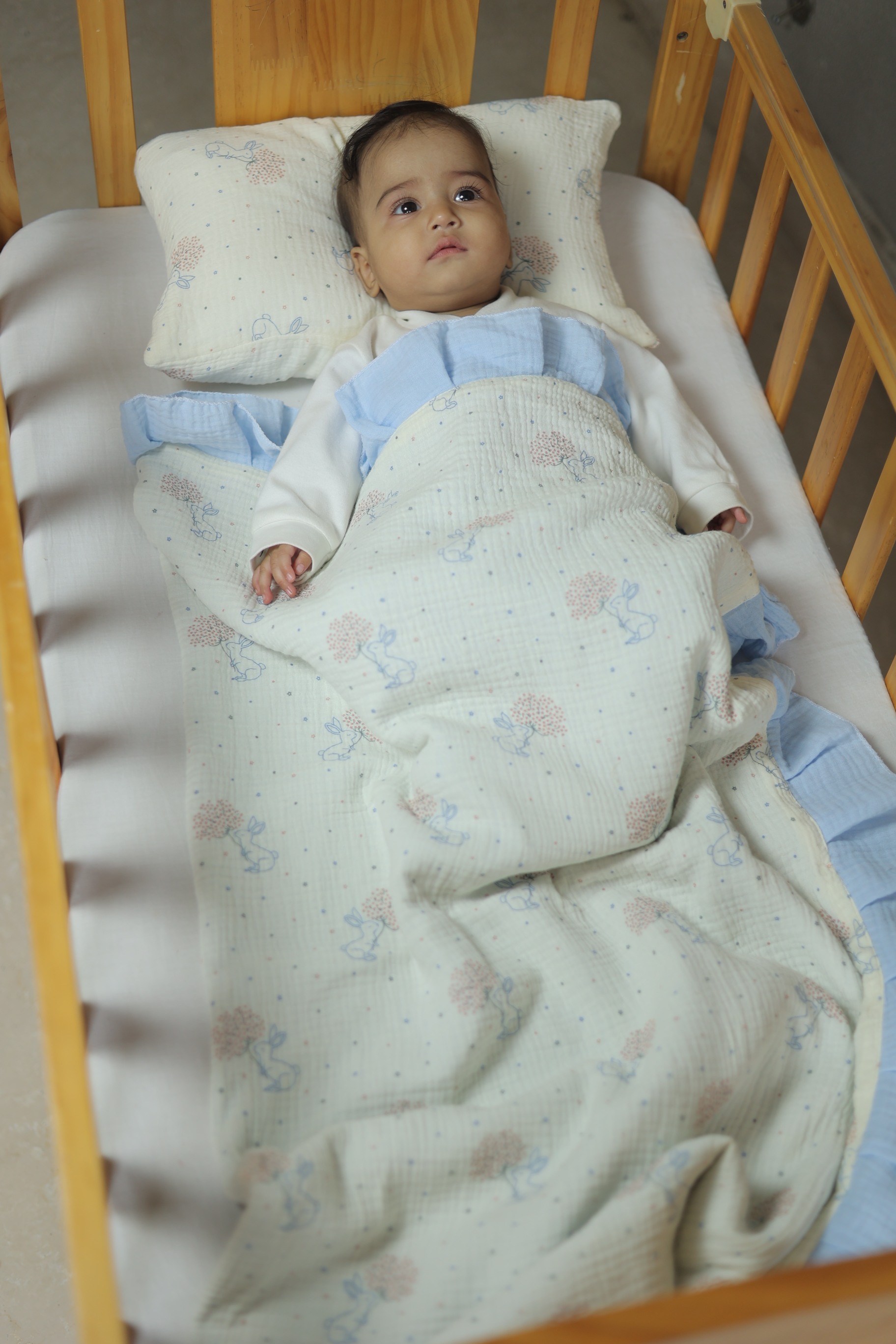 BunnyBlue Reversible Muslin Blanket & Pillow Set