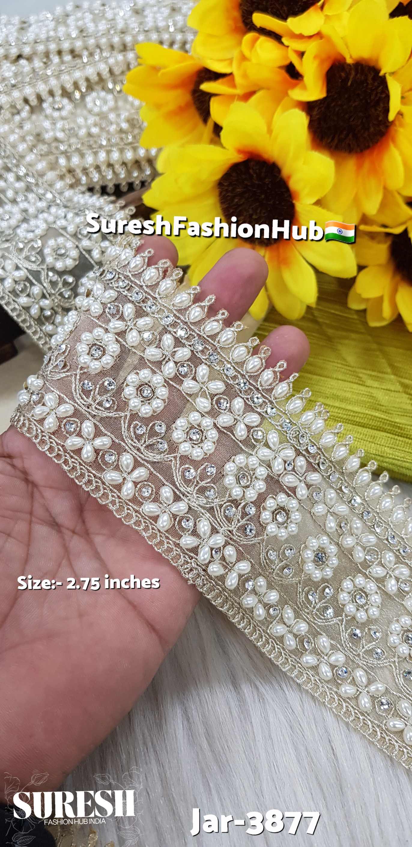 Light Gold Dori Pearl Diamond Cutwork Lace