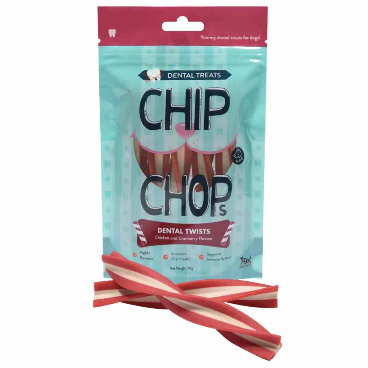 Chip Chops Dental Twist Chicken and Cranberry Flavor Dog Treat - 90gm