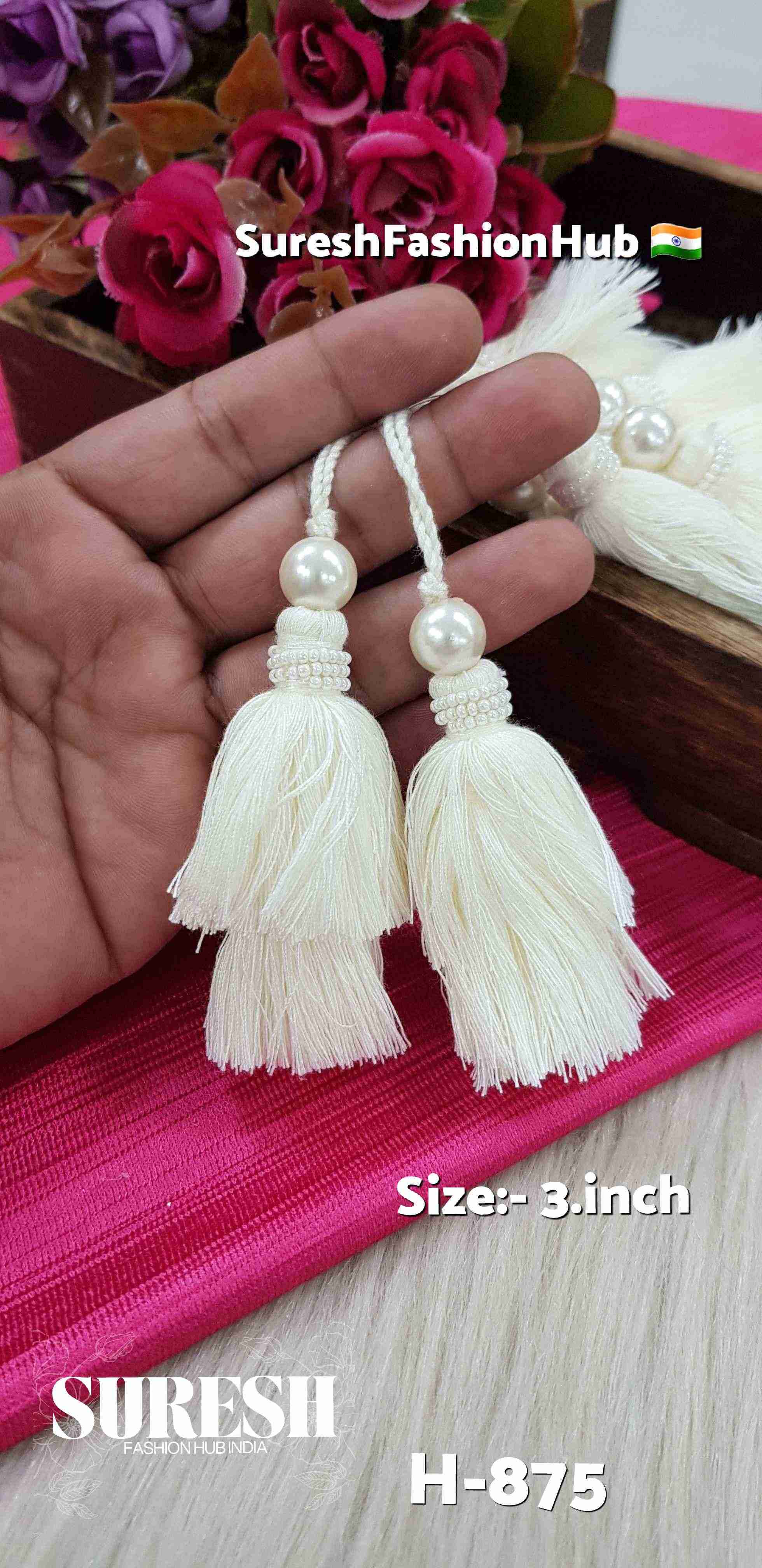 Elegant Off-White Pearl Thread Tassel – H-875 (Pack of 2 pieces )