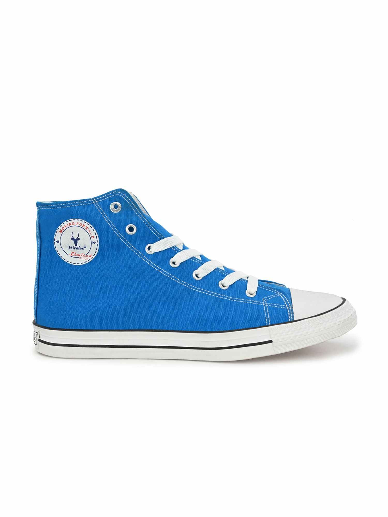 Hirolas Men's Vulcanised Sky Blue Canvas Rubber Toe High Ankel Skateboard Sneakers Shoes