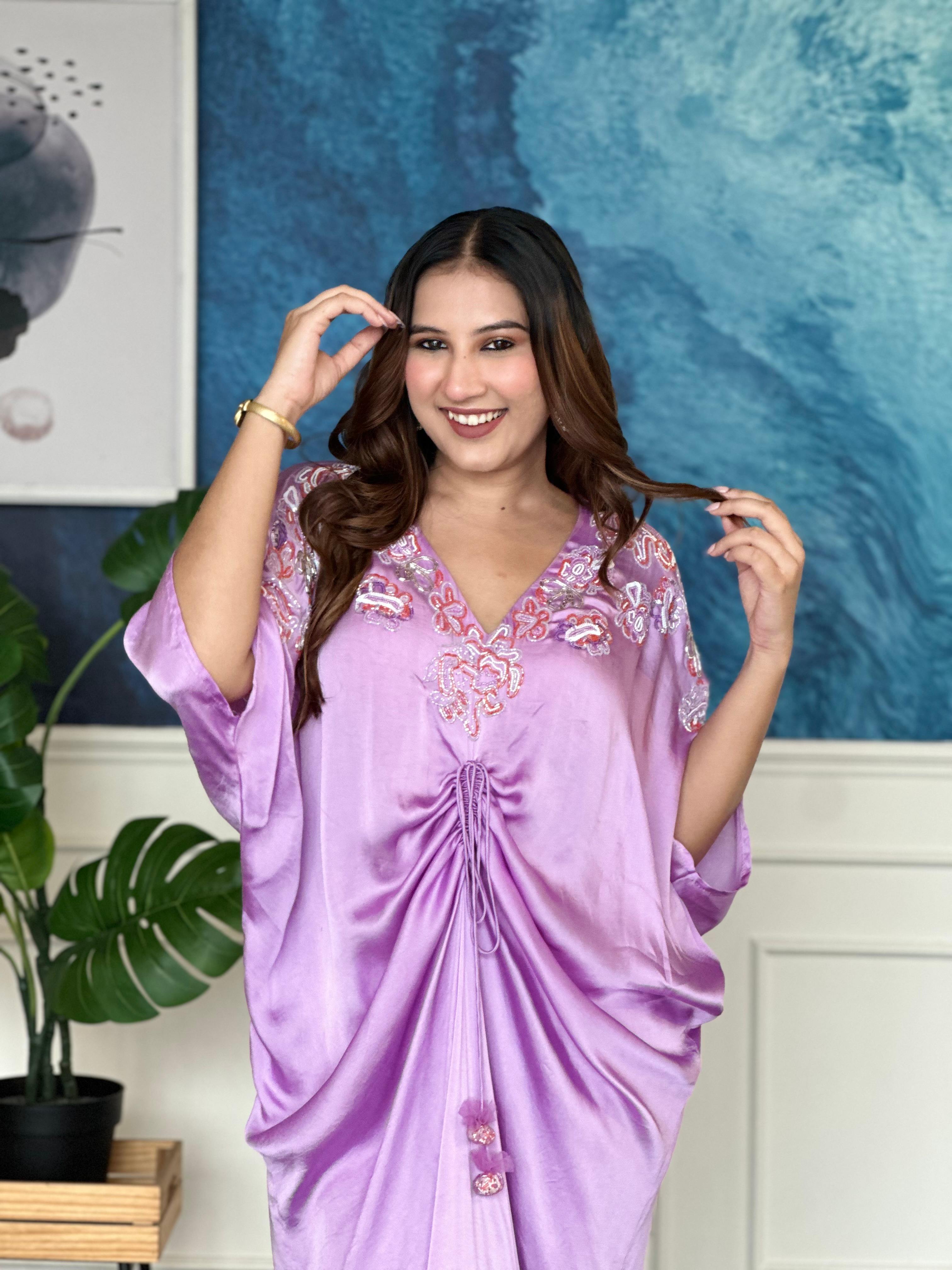 Lavender Embroidered Kaftan Dress