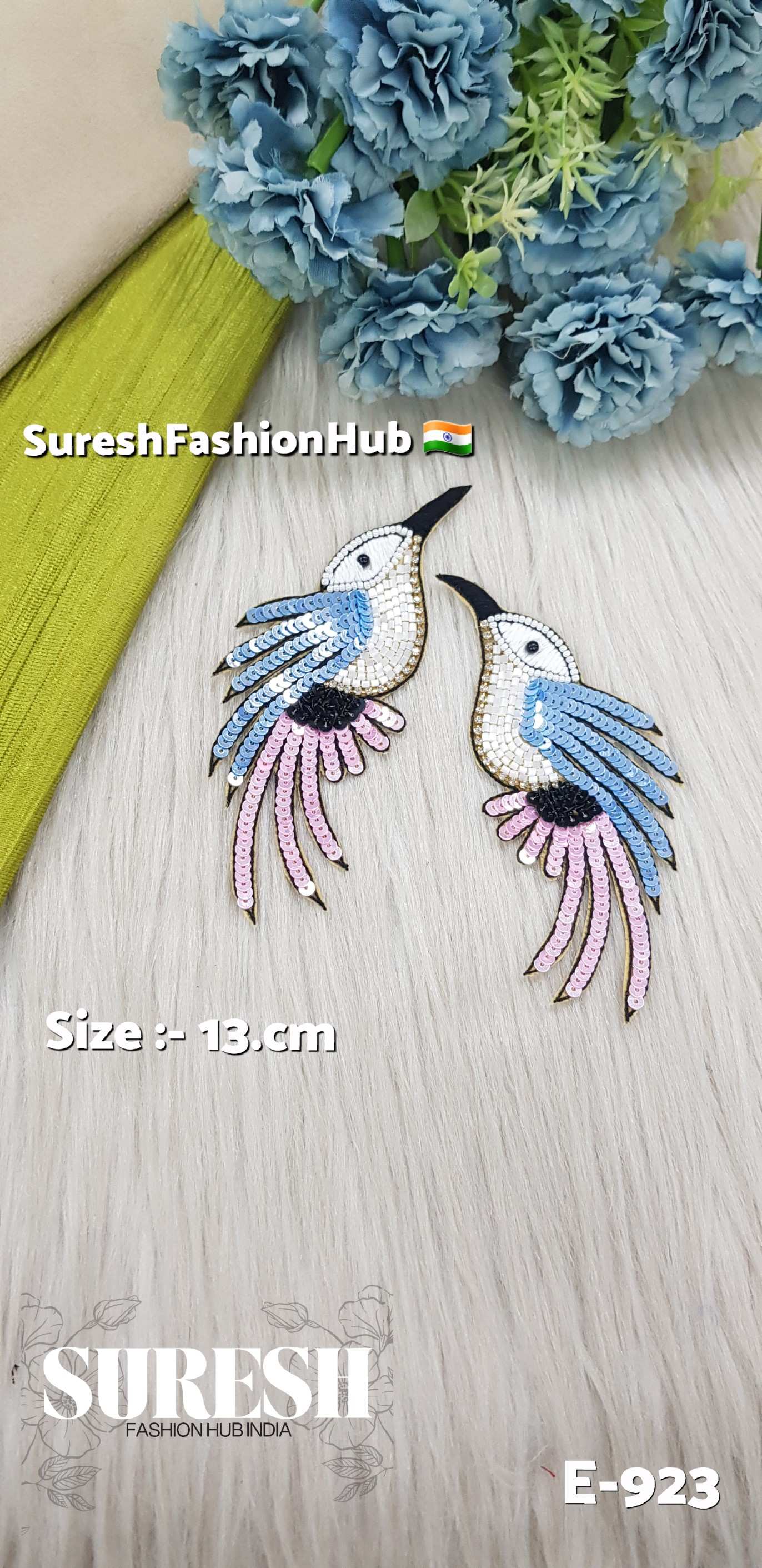 E-923 Sapphire Blue Right Side Humming Bird Patch