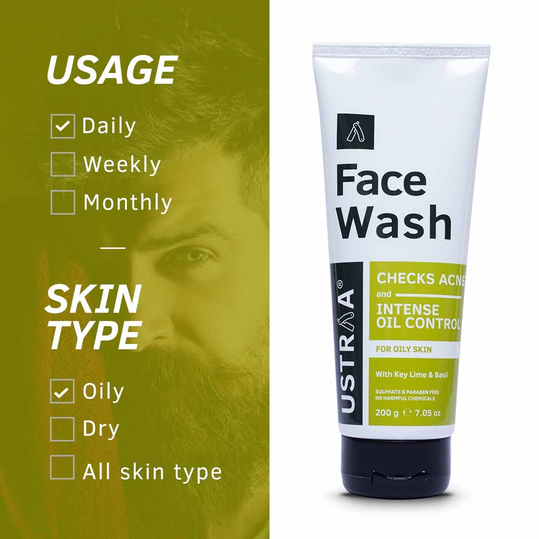 Ustraa | Ustraa Face Wash - Oily Skin (Checks Acne & Oil Control) - 200g Set Of 2 4