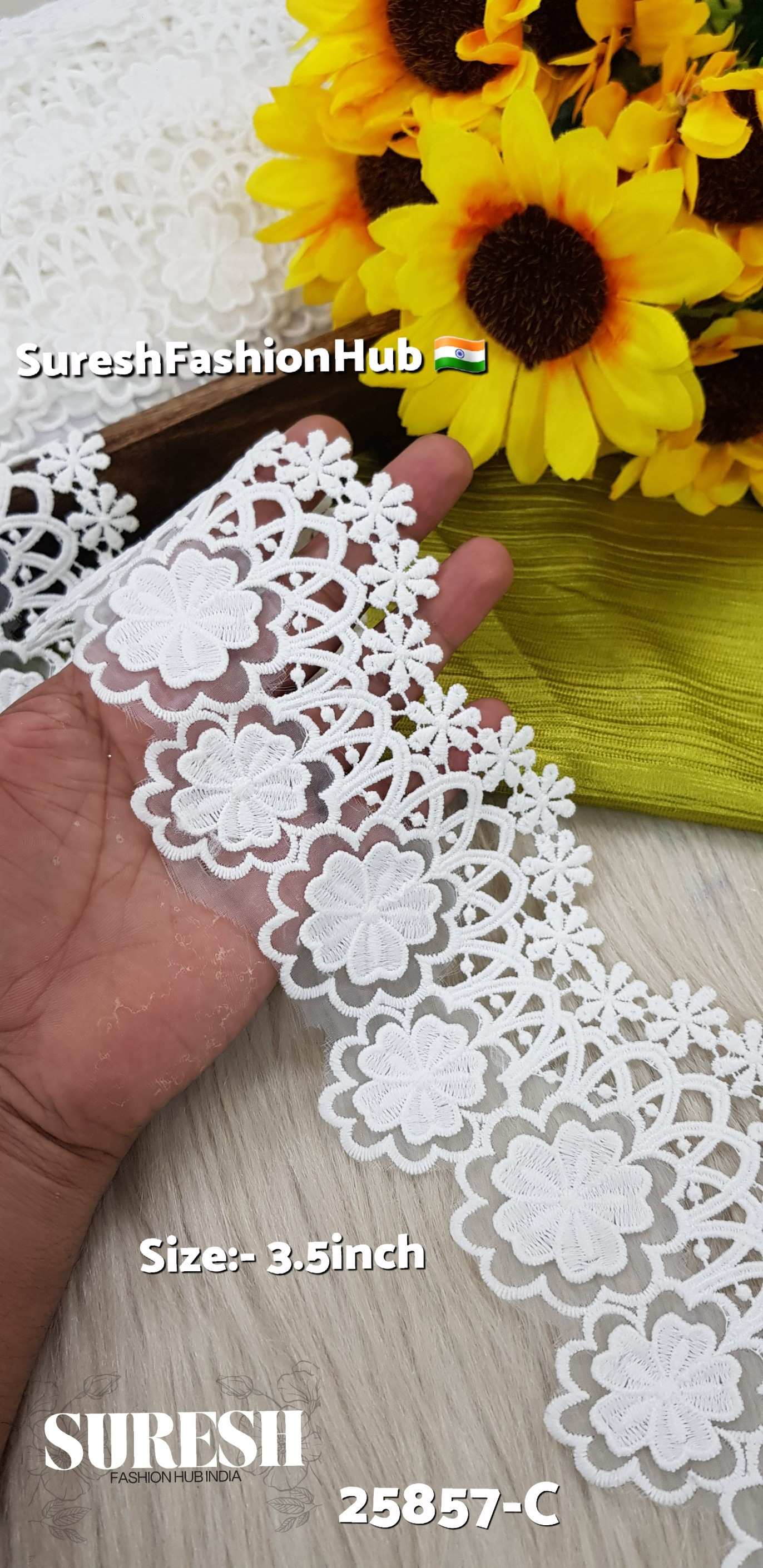 White Floral GPO & Organza Border Lace – Design No. 25857-C