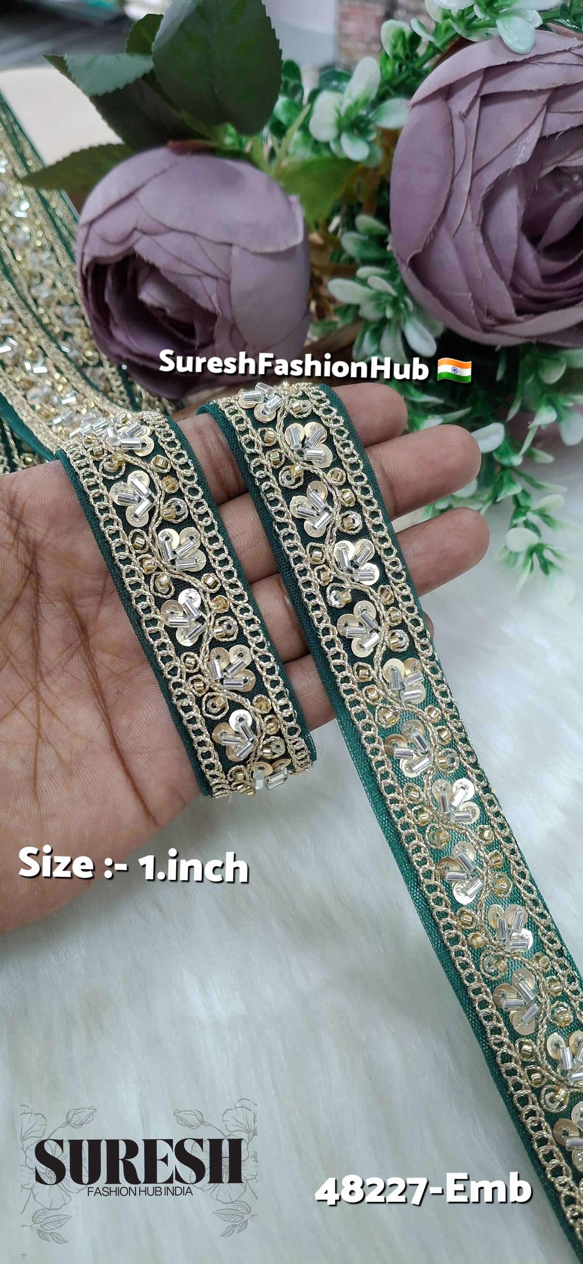 Bottle Green Pearl Embroidery Net Lace