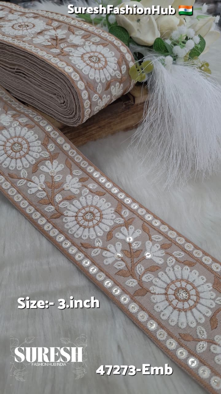Beige Parsi Floral Embroidery Lace – 47273