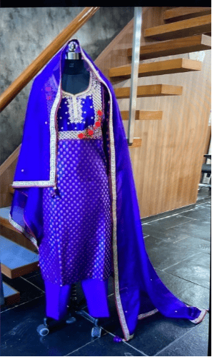 Blue Silk Embroidered Set  