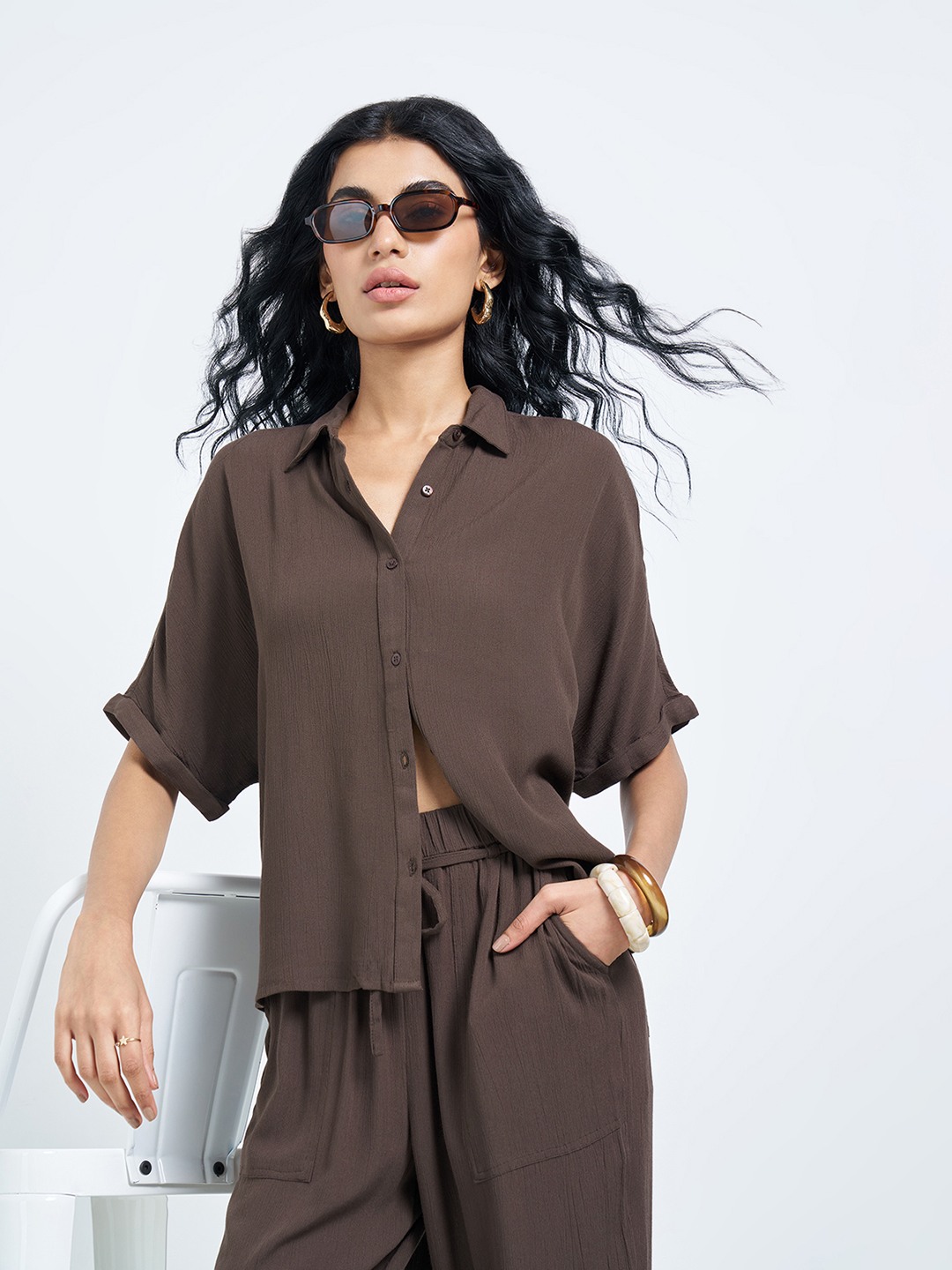 Brown Crush Textured Relaxed Fit Shirt