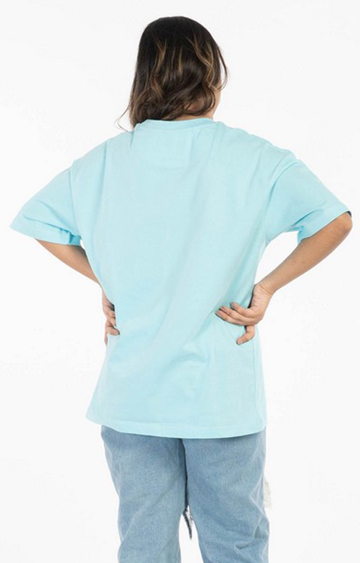 Women's Blue Cotton Hopeless Oversized T-Shirt