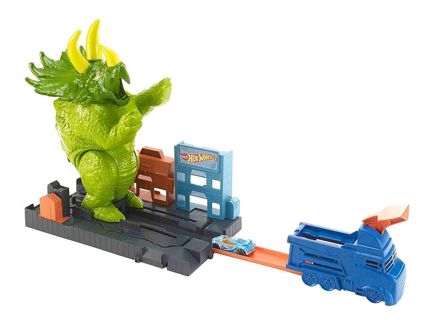 Hot Wheels City Smashin Triceratops Playset Tracksets & Train Sets for Kids age 4Y+